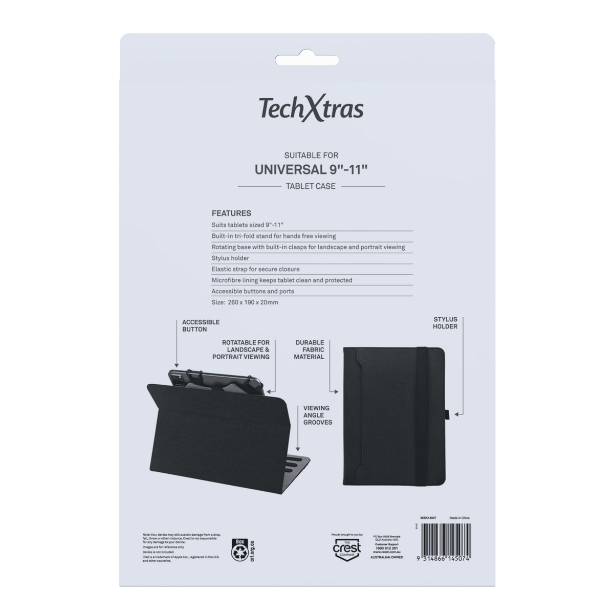 TechXtras Universal Tablet Case 9"-11" Fabric - Black