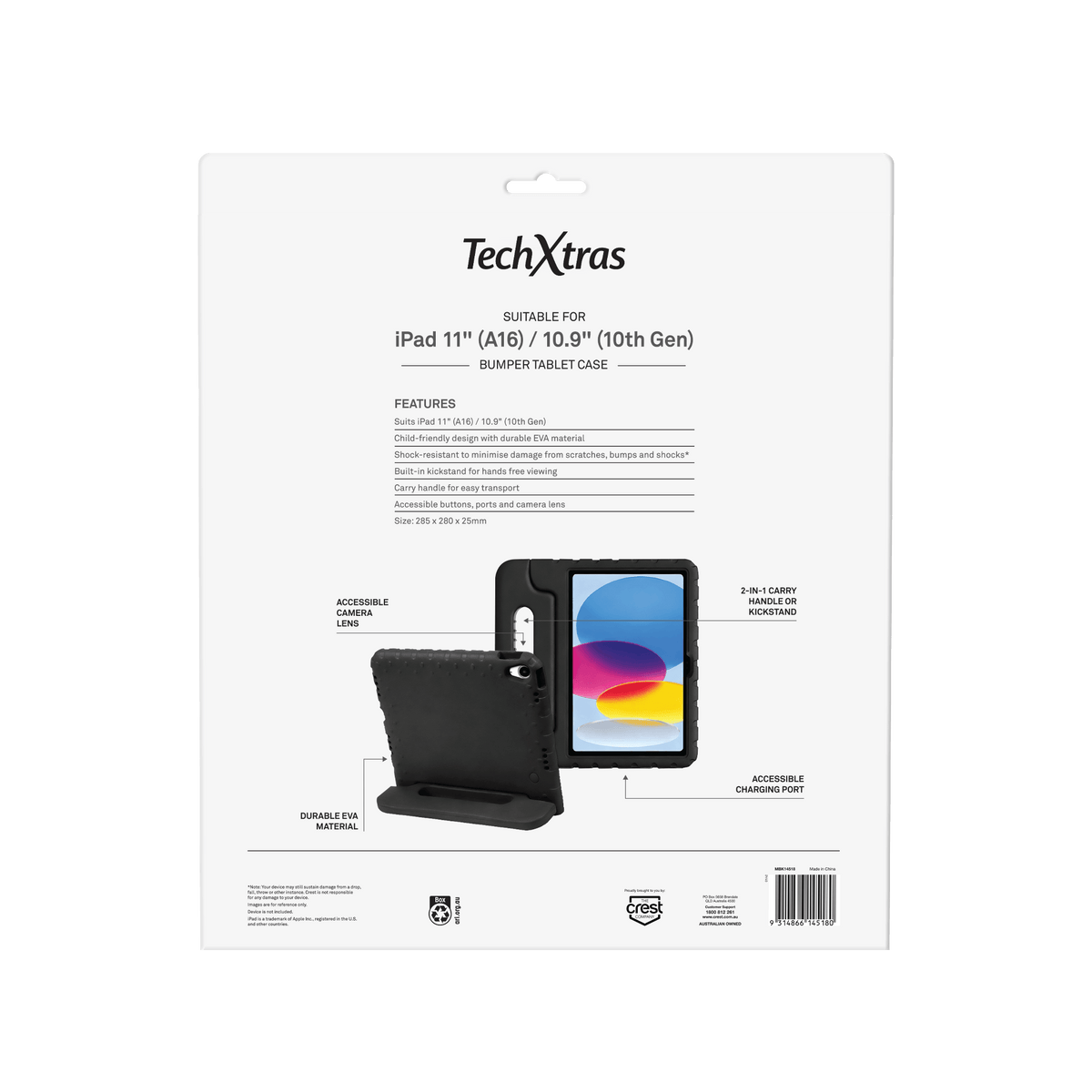 TechXtras Portable Bumper Tablet Case iPad 11" A16/10.9" 10th Gen - Black