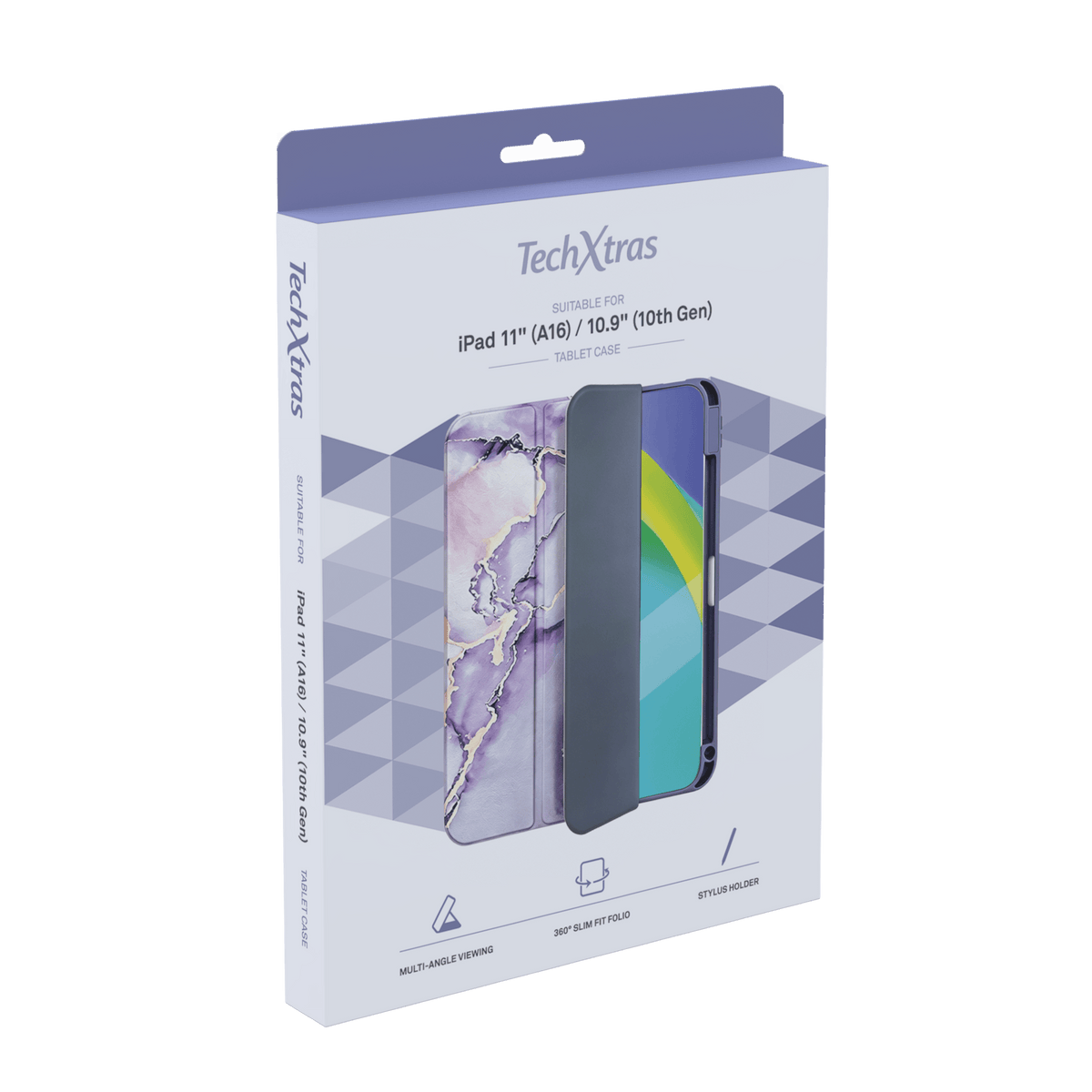TechXtras Tablet Case Folio iPad 11" A16/10.9" 10th Gen - Marble Lavender