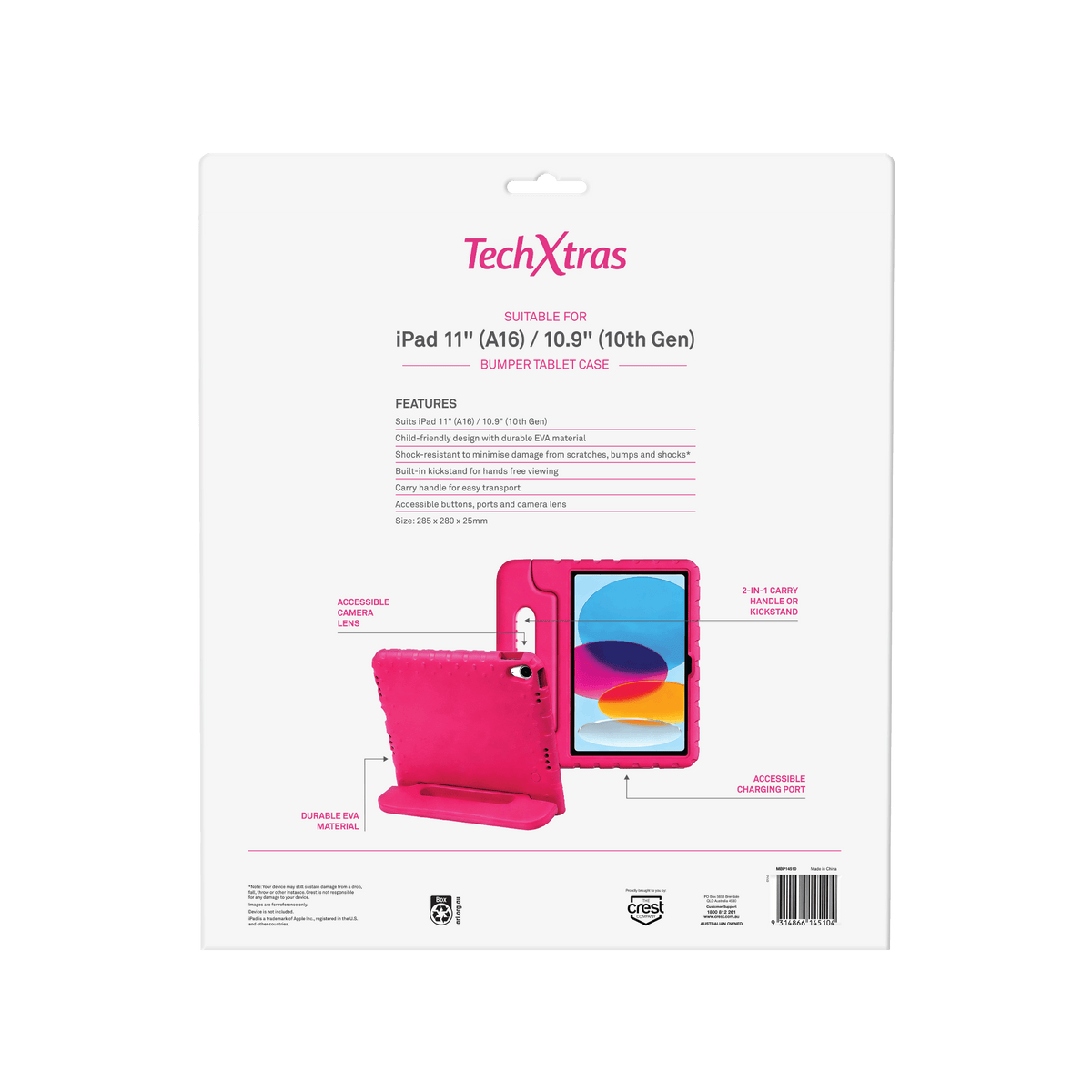 TechXtras Portable Bumper Tablet Case iPad 11" A16/10.9" 10th Gen - Pink