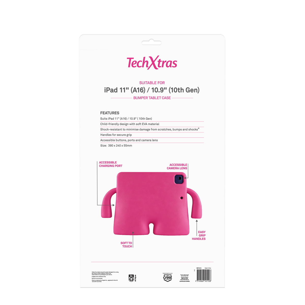 Techxtras Bumper Tablet Case with Handles iPad 11" A16/10.9" 10th Gen - Pink