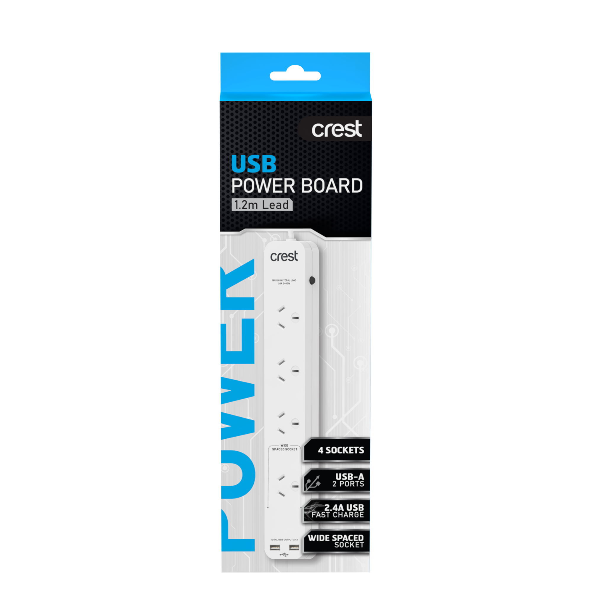 Power Board 4 Socket 2 USB Outlets