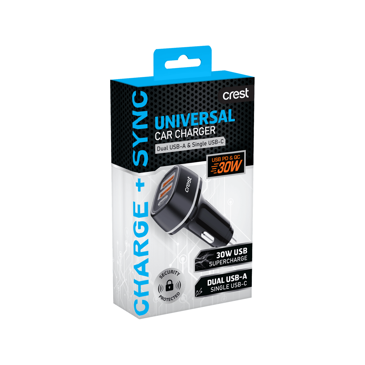 30W Dual USB-A & Single USB-C Car Charger