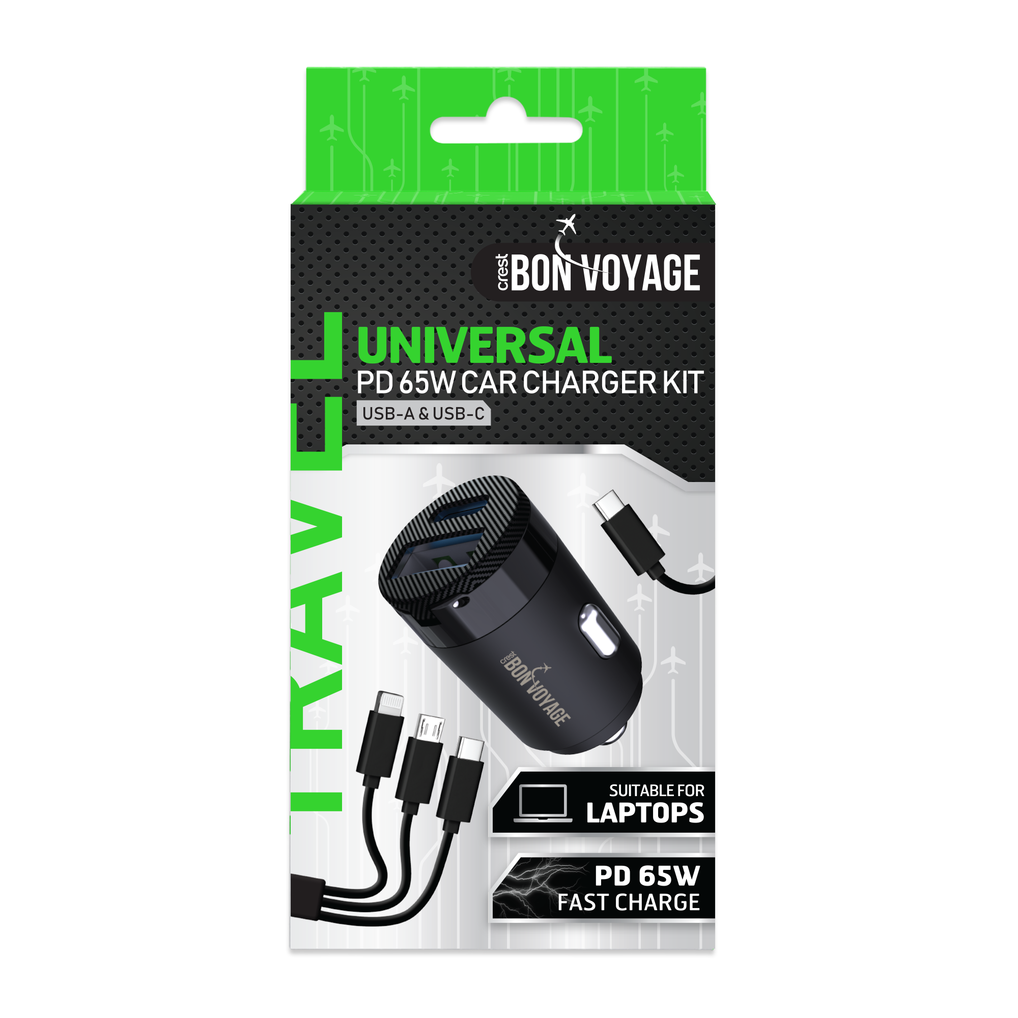 Bon Voyage UNIVERSAL PD 65W Car Charger Kit