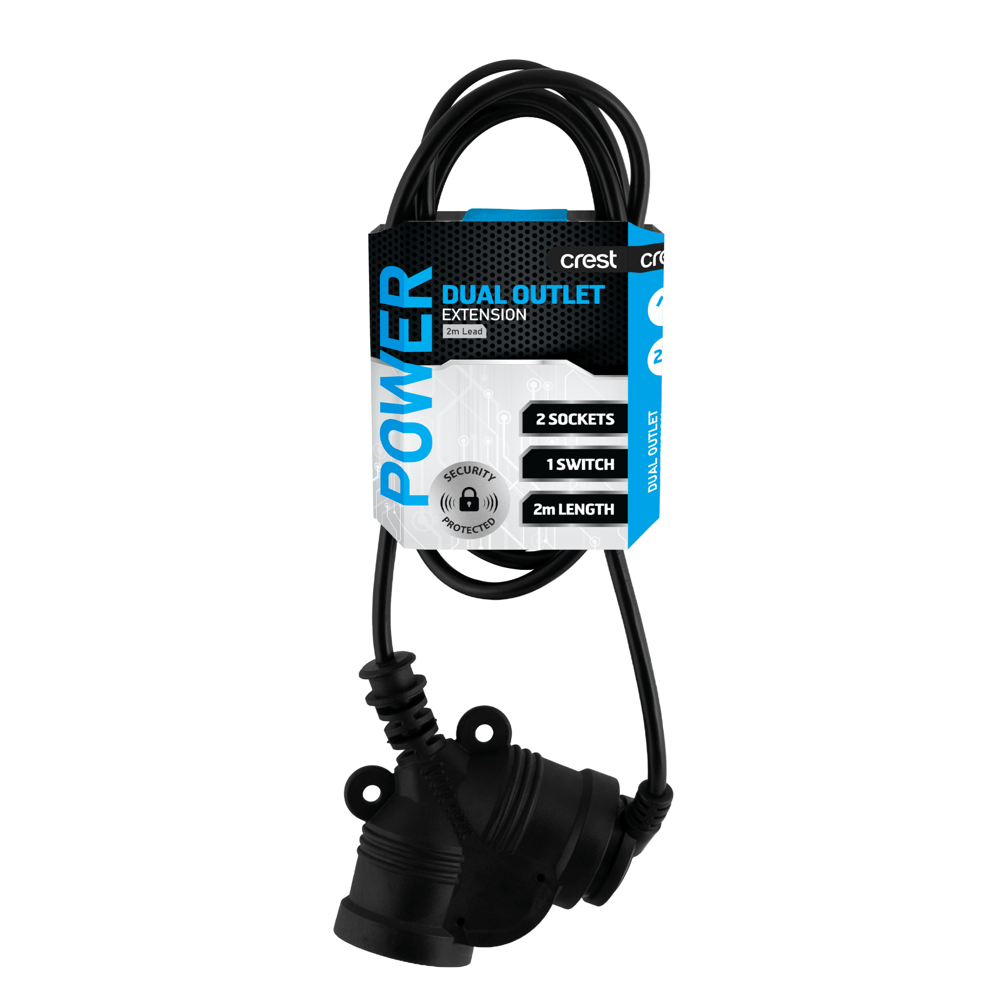 Extension Lead 2 Sockets with Master Switch - 2M - Black