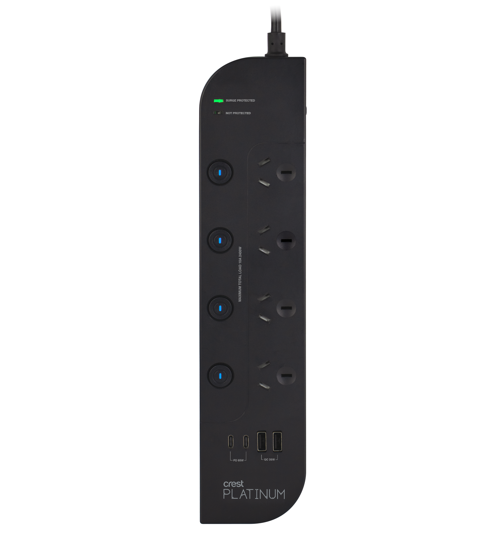 Platinum Surge Protector 4 Socket Switched Power Board with 4 USB Ports PD 65W - 1.8M