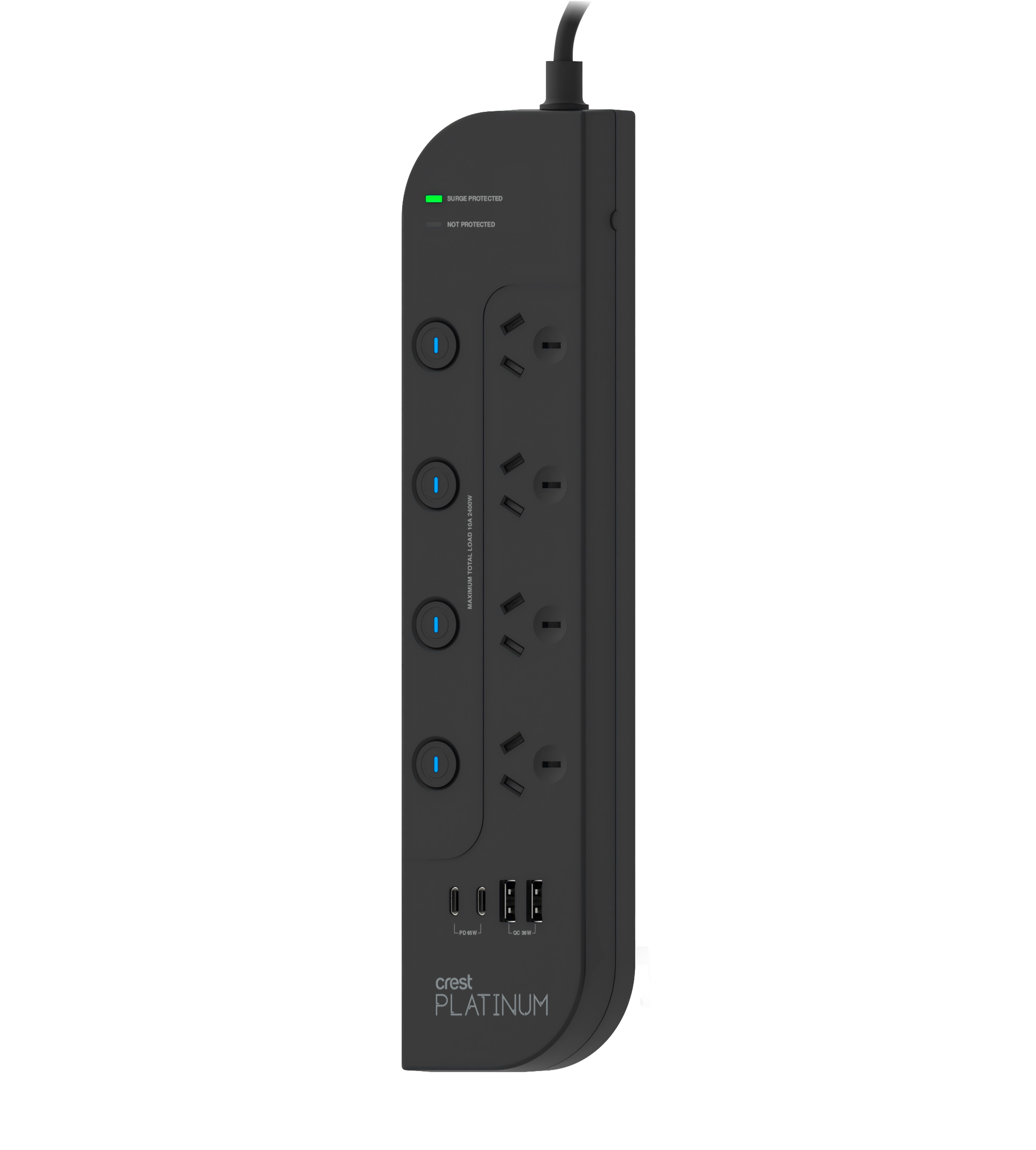 Platinum Surge Protector 4 Socket Switched Power Board with 4 USB Ports PD 65W - 1.8M