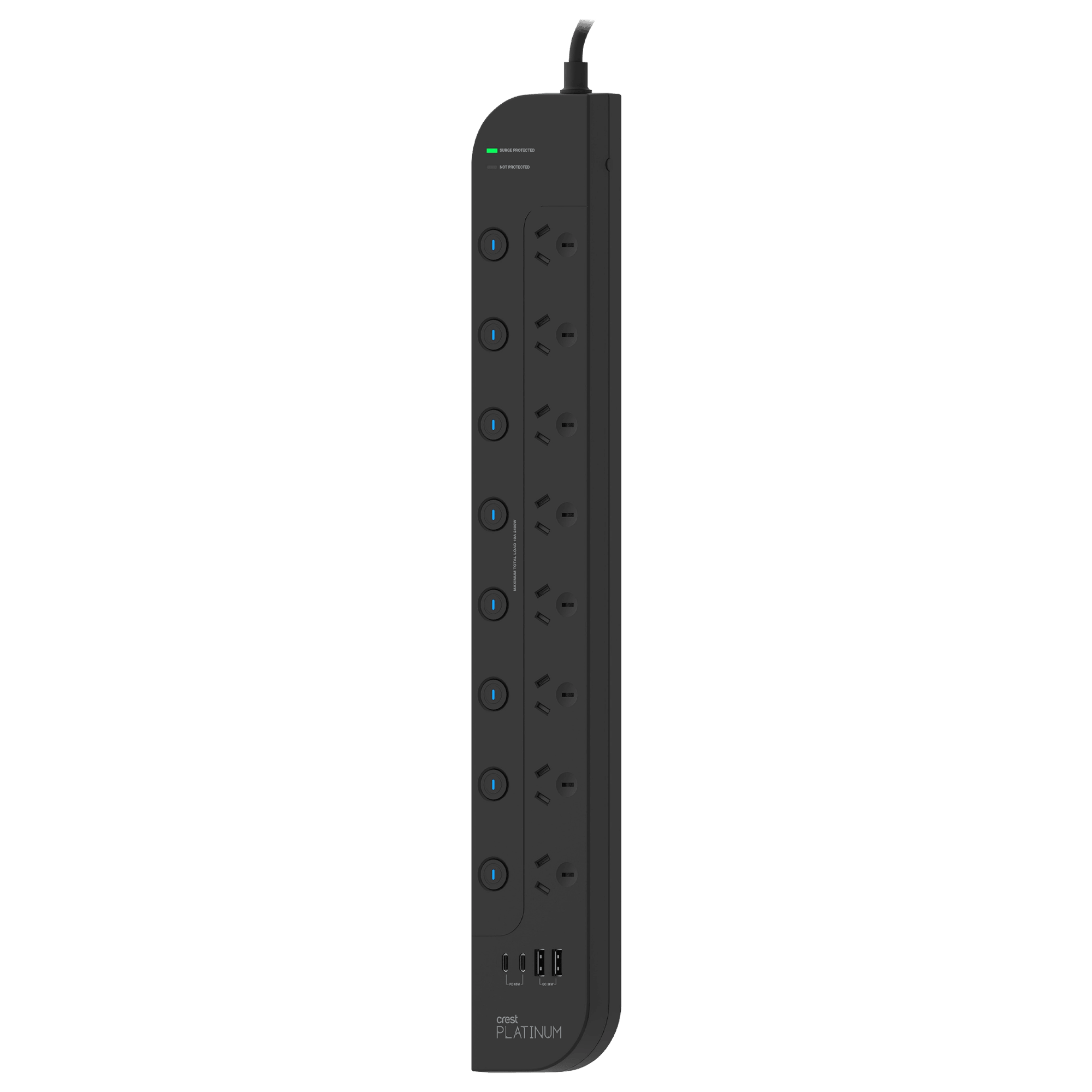 Platinum Surge Protector 8 Socket Switched Power Board with 4 USB Ports PD 65W - 1.8M