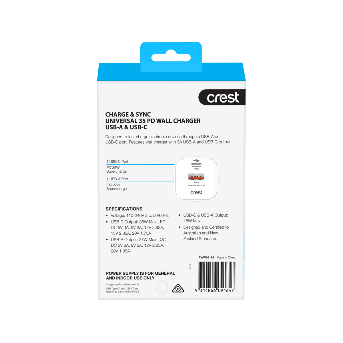 35W PD USB-A & USB-C Wall Charger