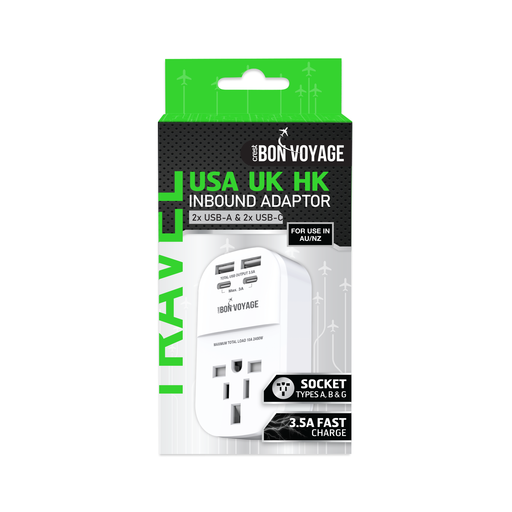 Bon Voyage USA UK HK Inbound Adaptor w 4 USB Ports
