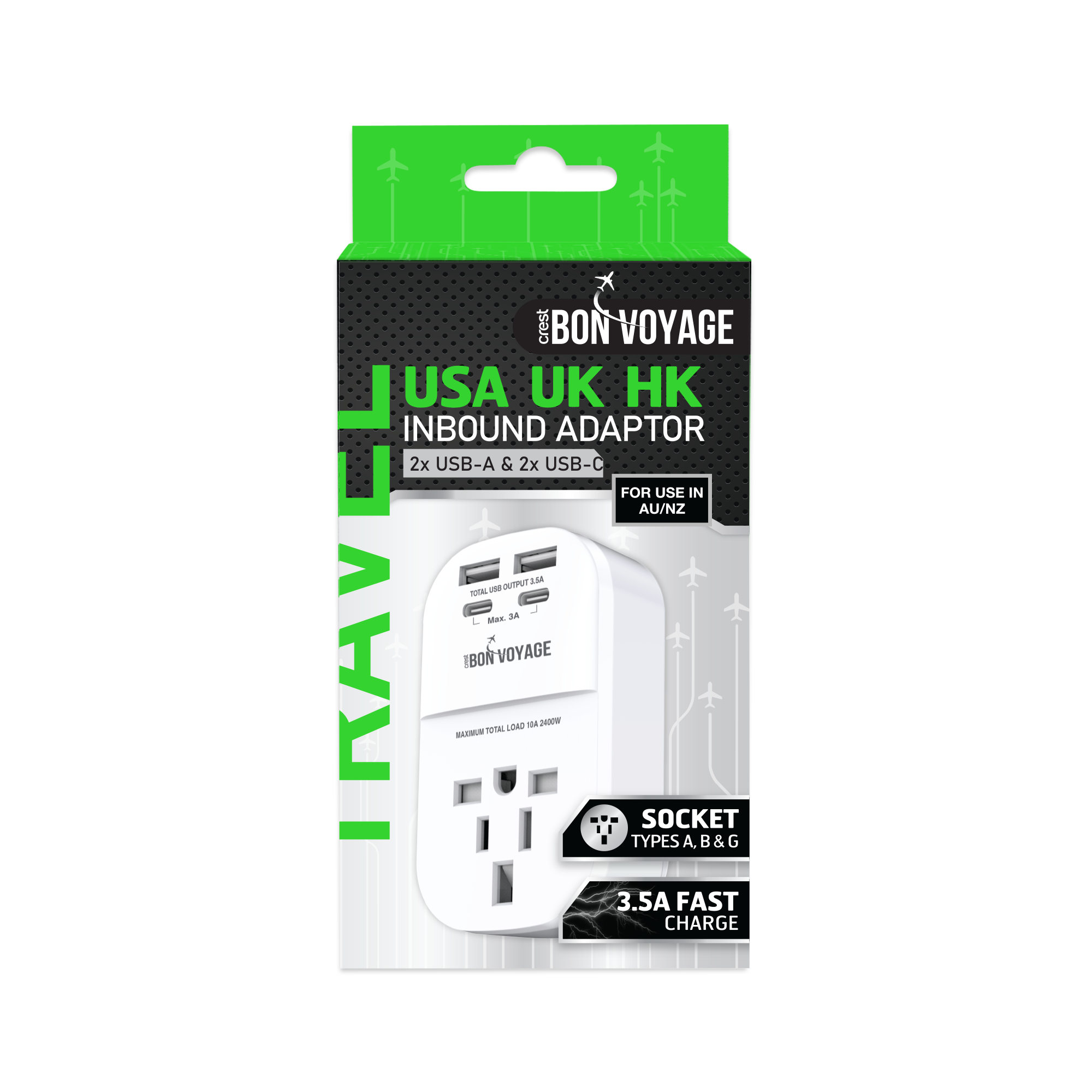 Bon Voyage USA UK HK Inbound Adaptor with 4 USB Ports