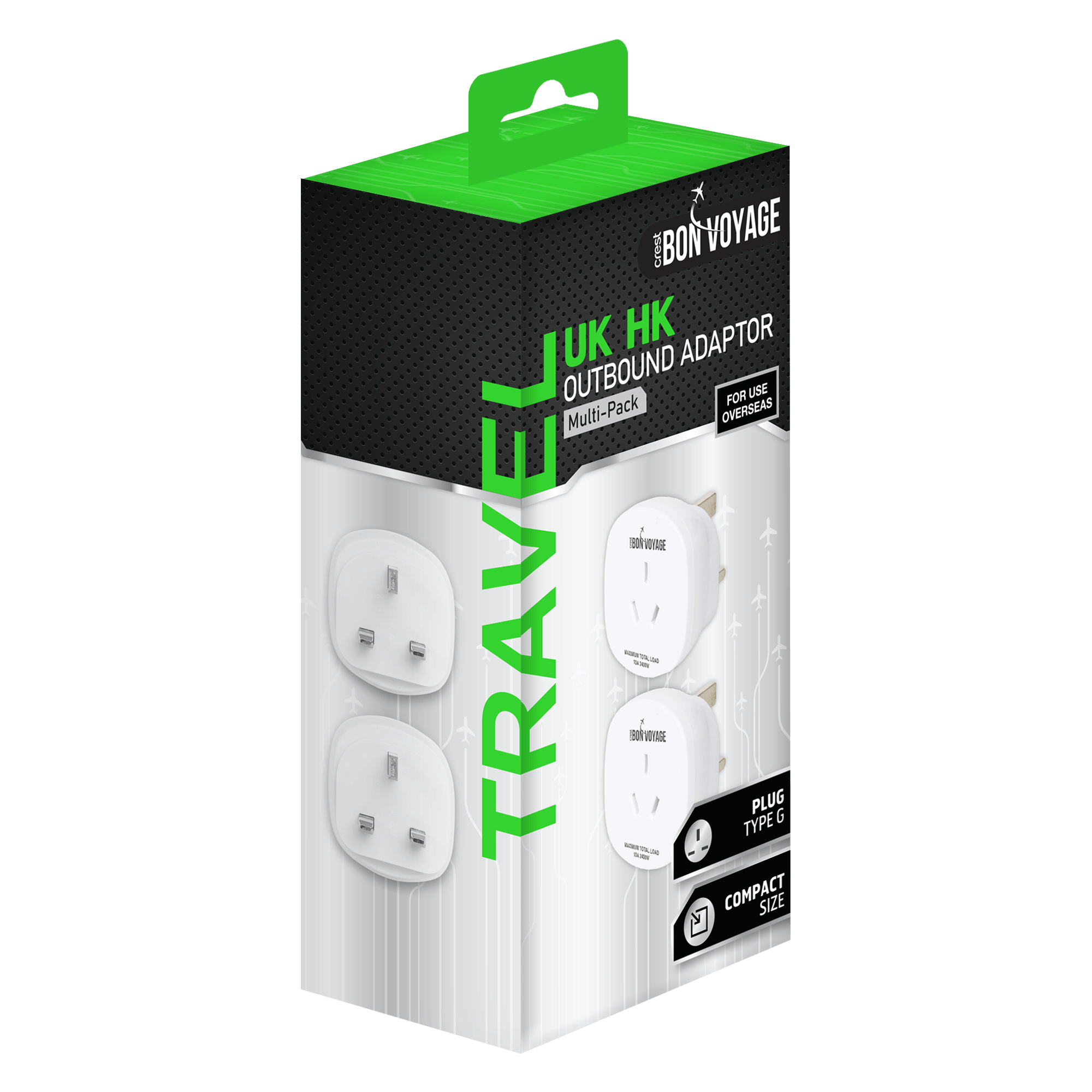 Bon Voyage UK HK Twin Pack Outbound Travel Adaptors