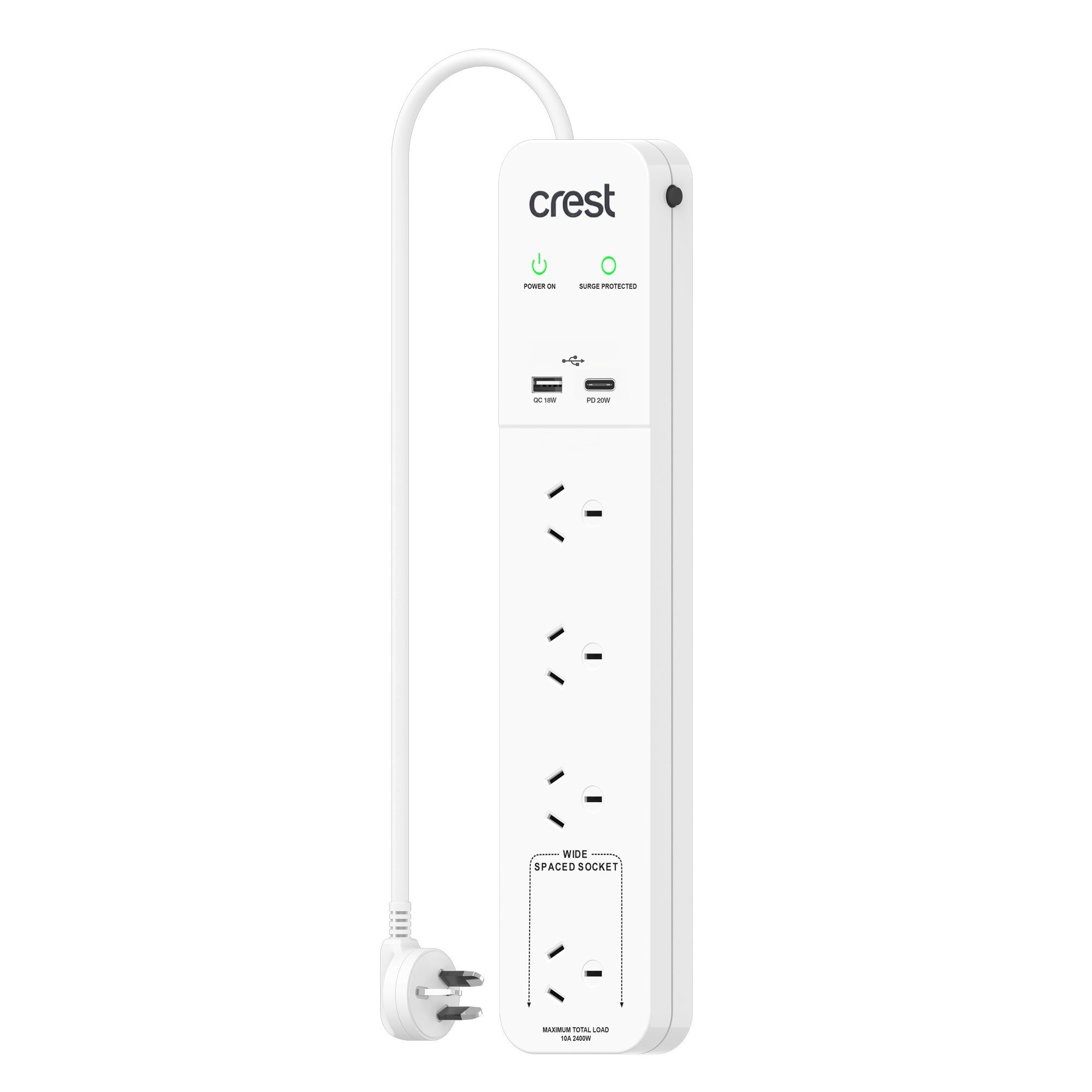 PD 20W Power Board 4 Sockets with 2 USB Outlets & Surge Protection
