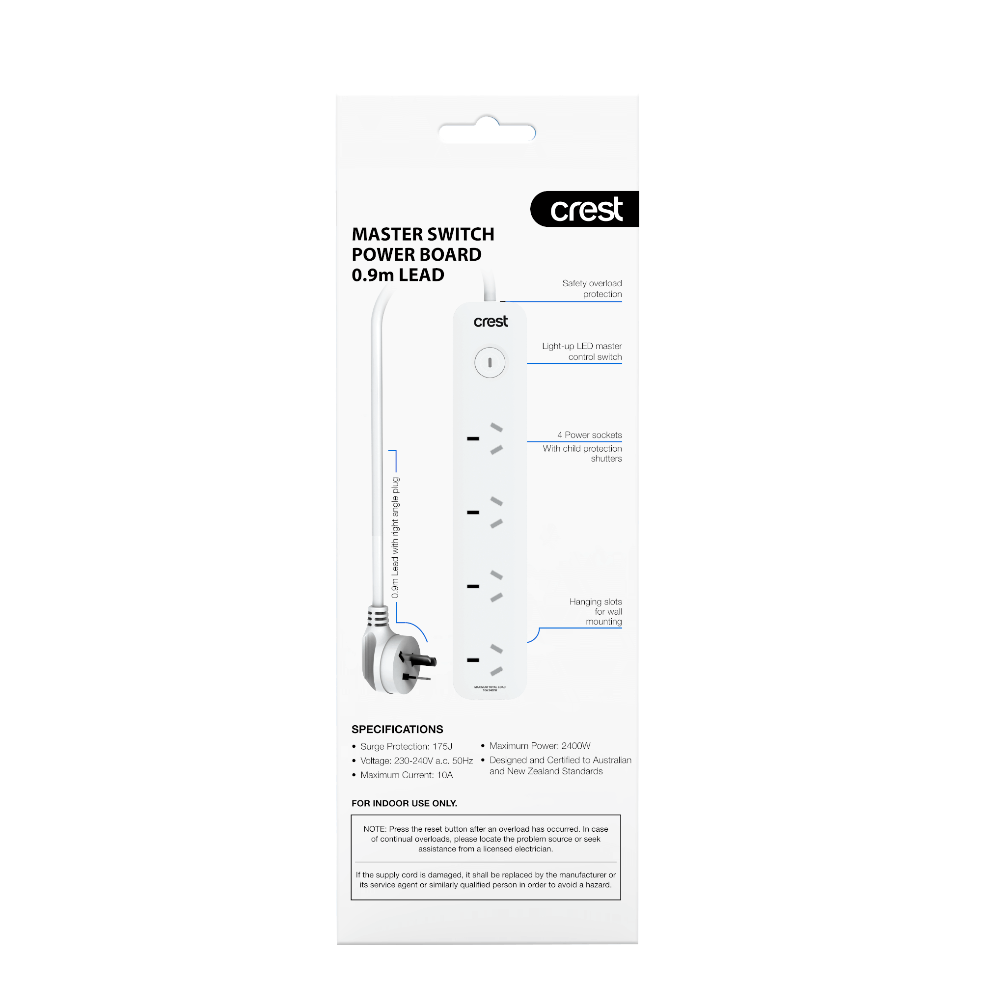 Power Board 4 Sockets with Master Switch & Surge Protection