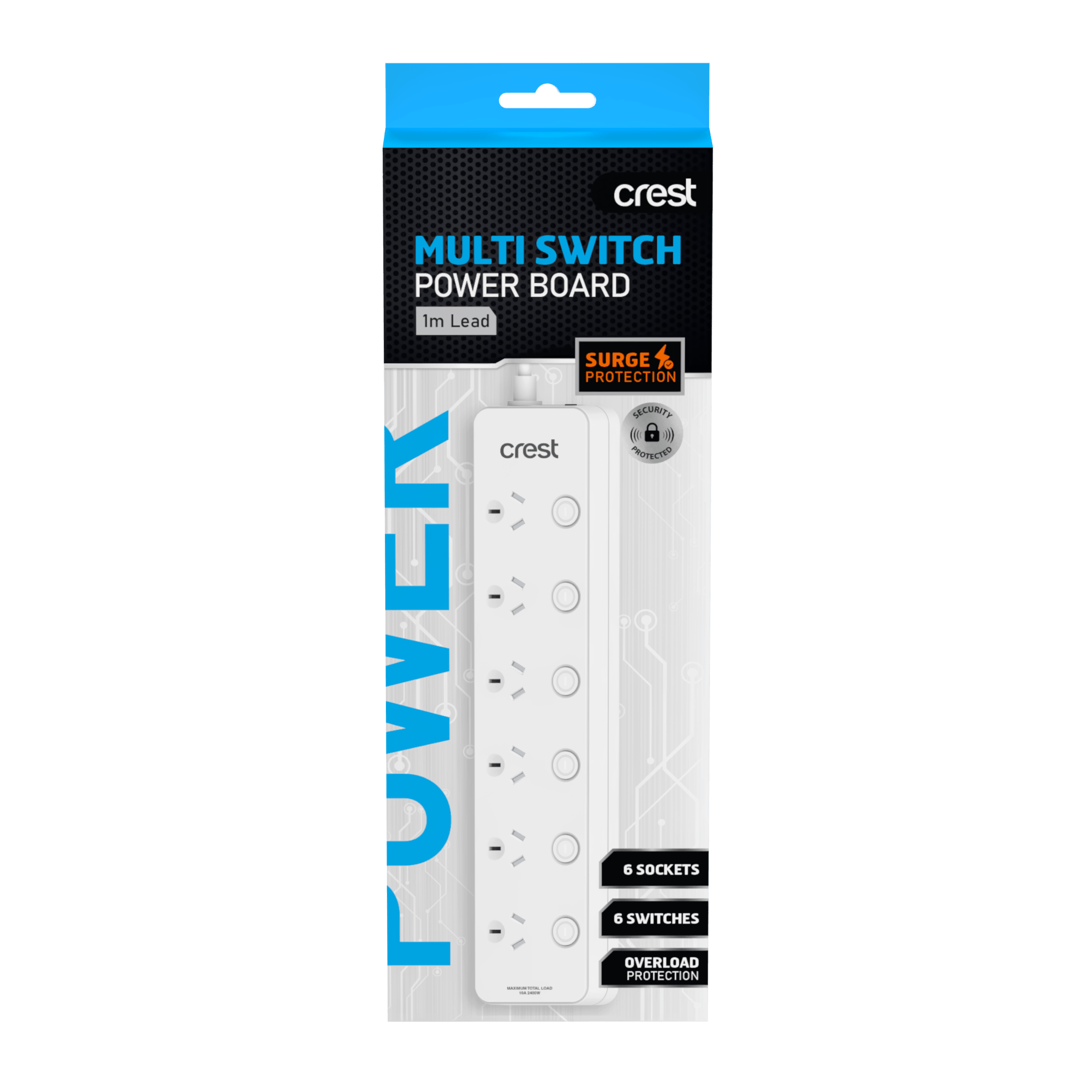 Power Board 6 Sockets Switched with Surge Protection