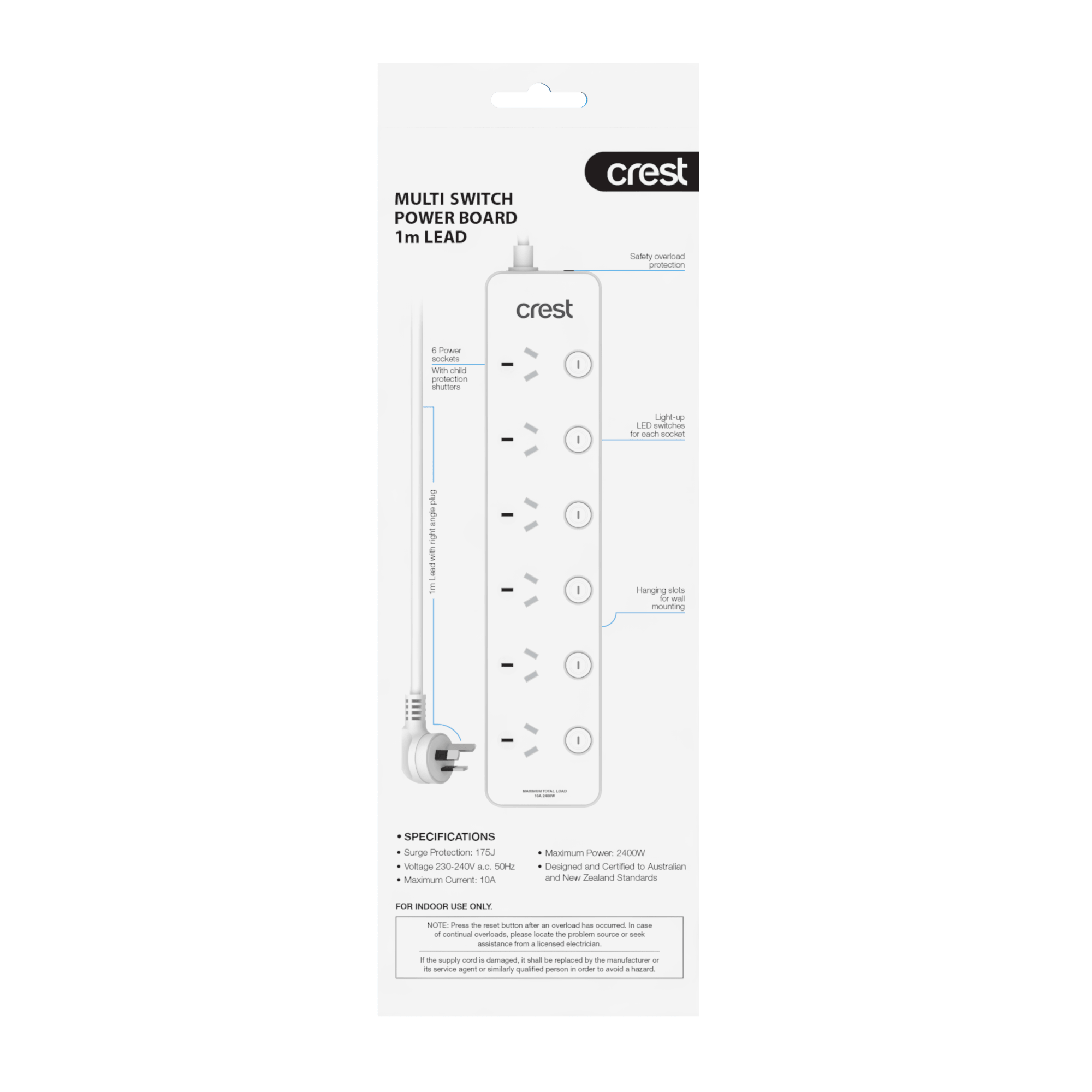 Power Board 6 Sockets Switched with Surge Protection