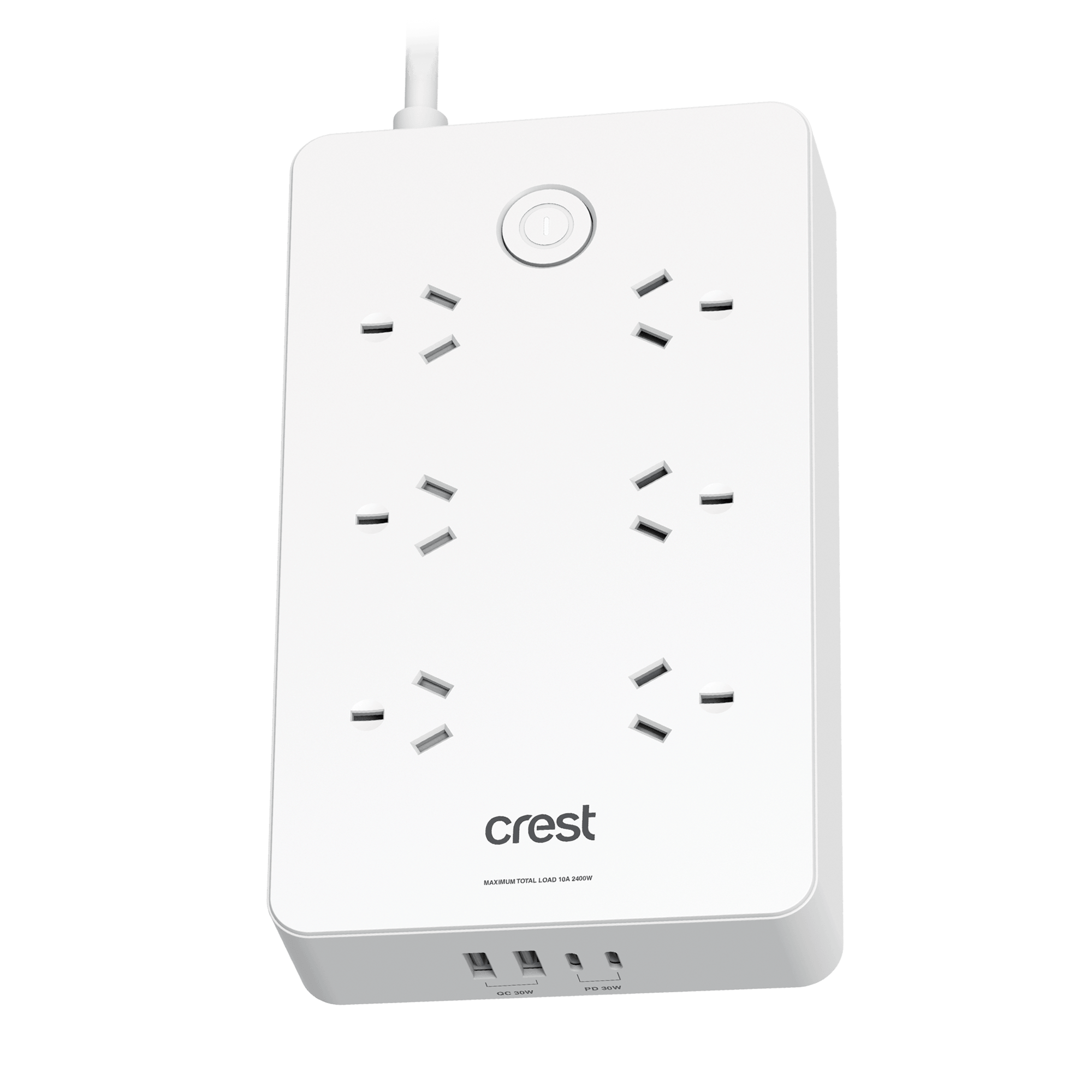 PD 30W Power Hub 6 Sockets Master Switch with 4 USB Ports & Surge Protection