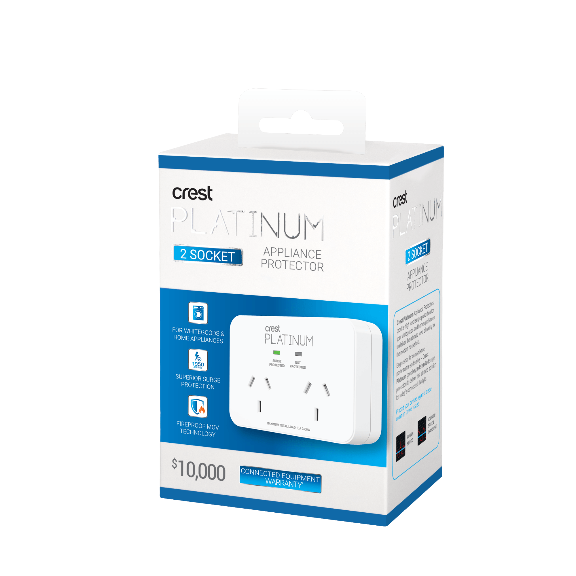 Platinum Surge Protector 2 Socket Power Adaptor