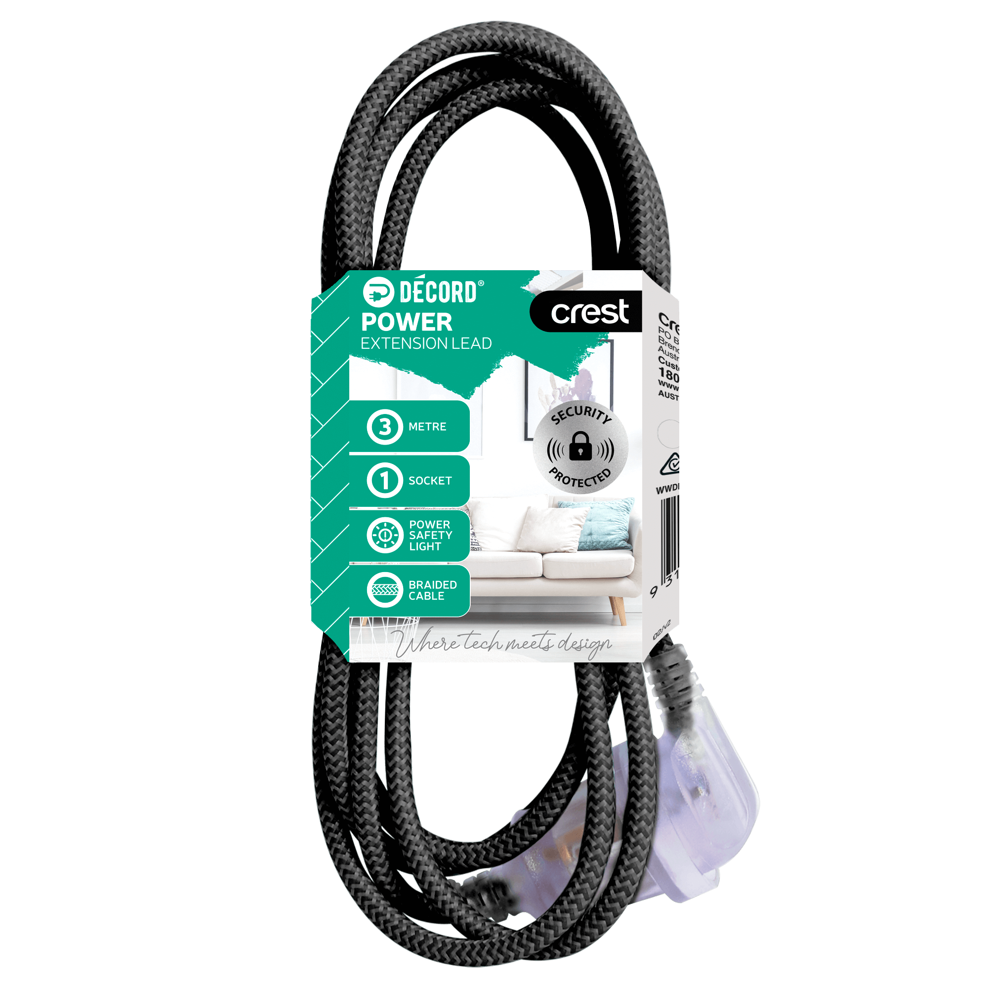 Décord Extension Lead - 3M - Black