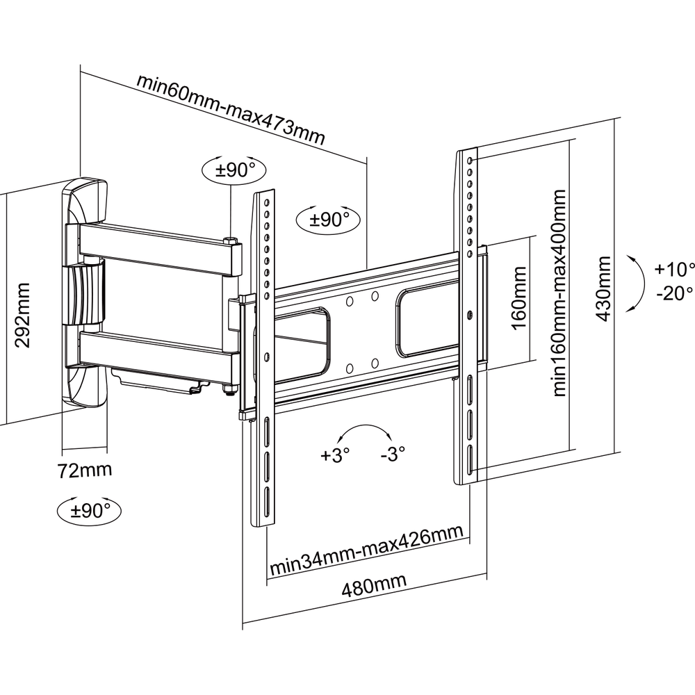 Full Motion TV Wall Mount Articulated 32" 55"