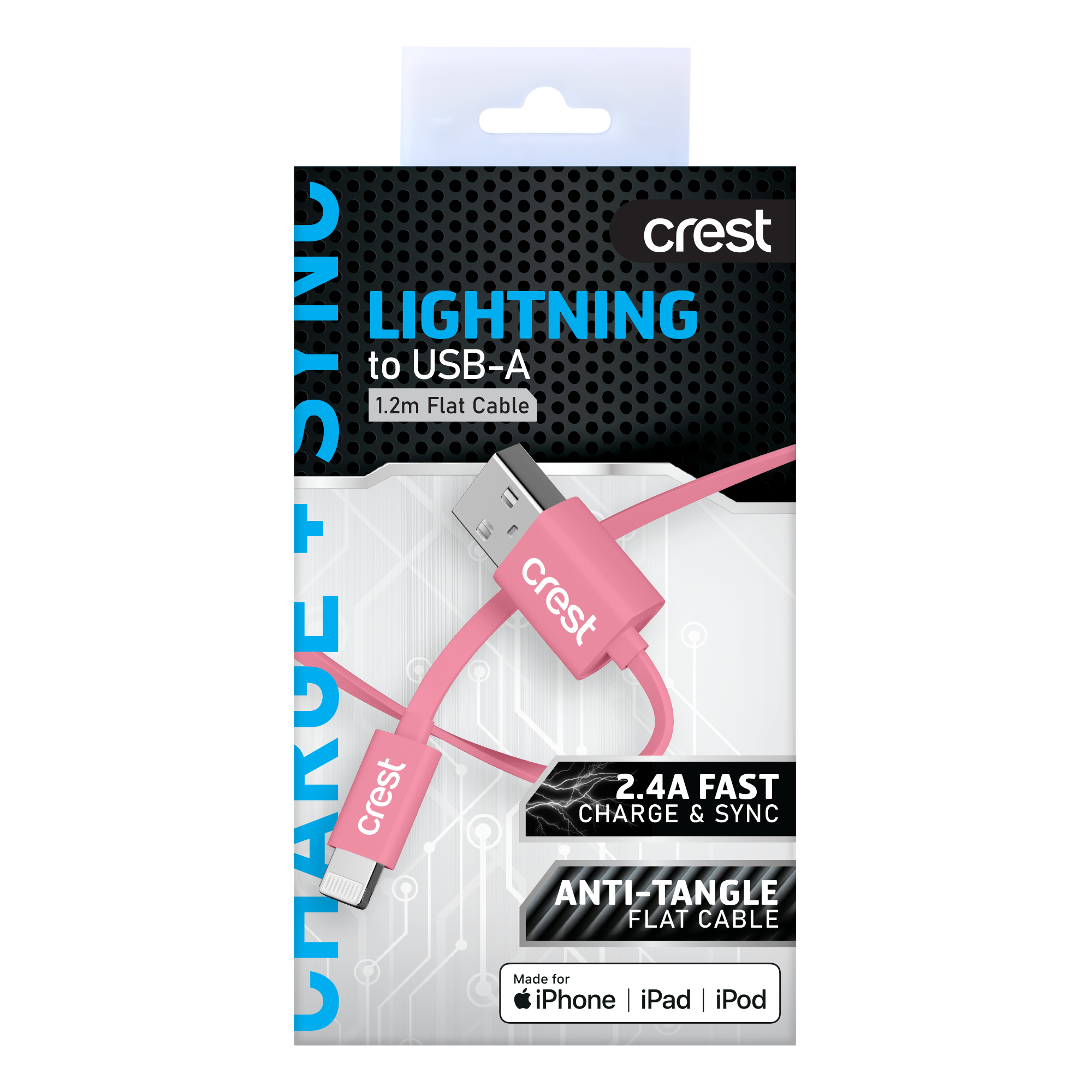 Lightning to USB-A Flat Cable 1.2M - Pink