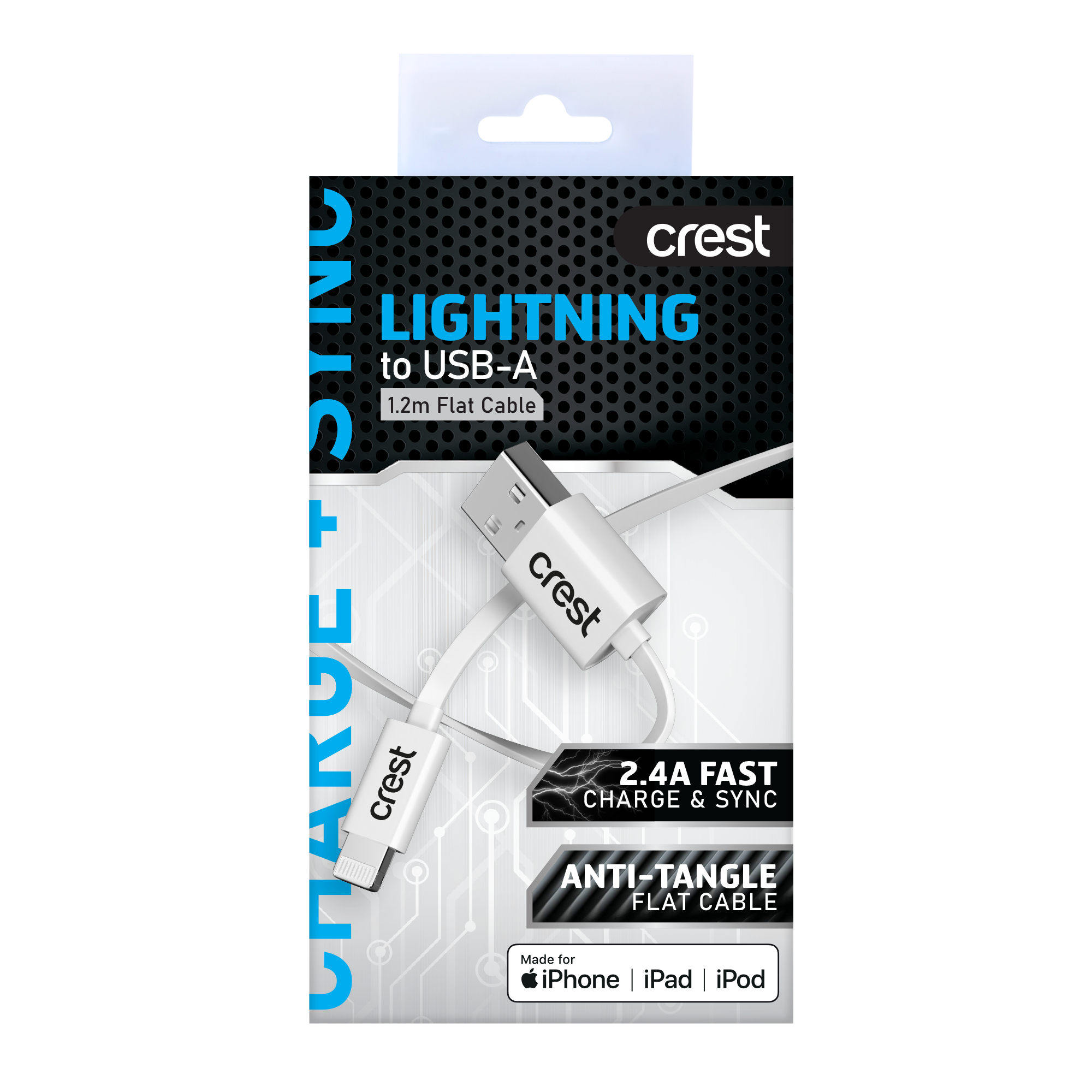 Lightning to USB-A Flat Cable 1.2M - White