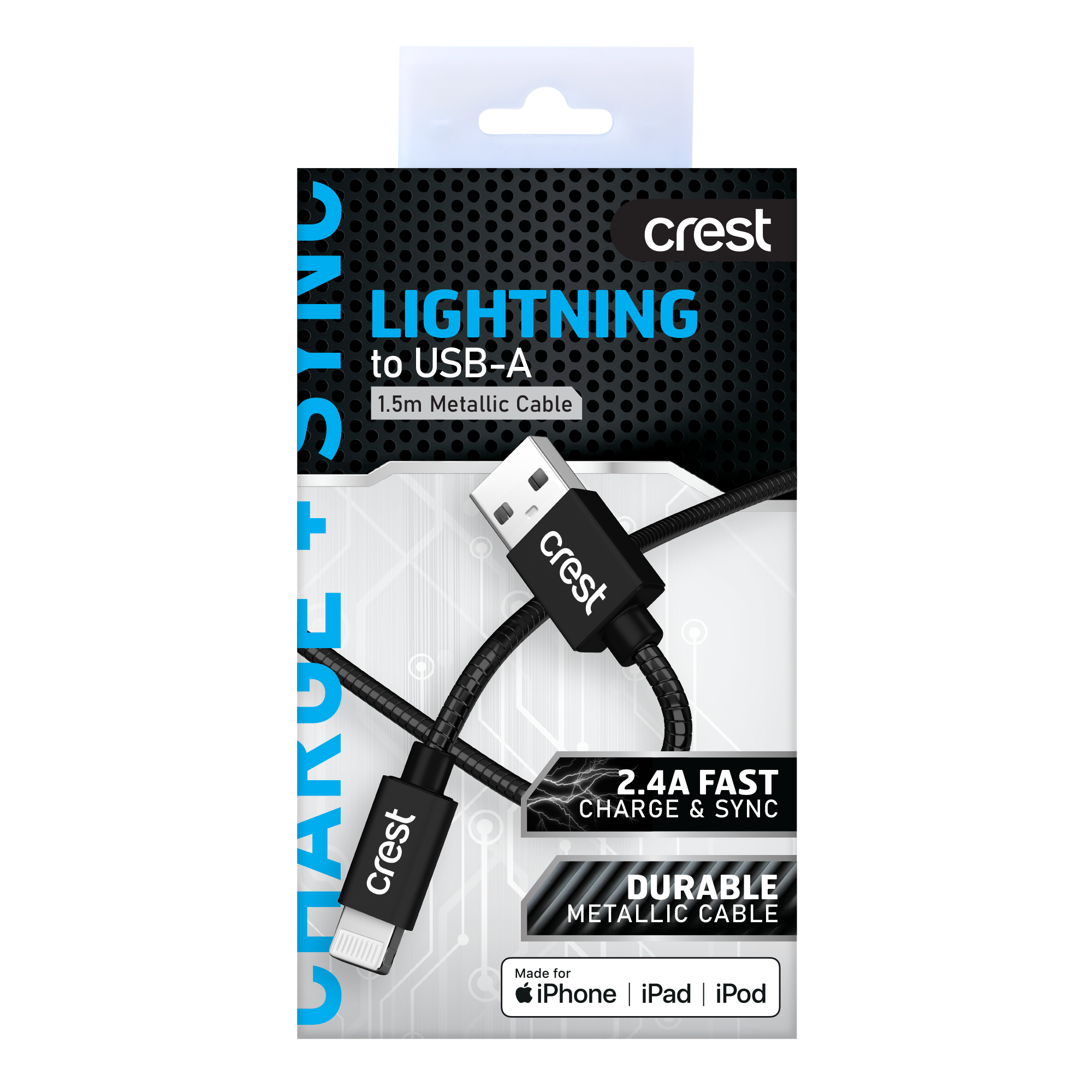Lightning to USB-A Steel Cable 1.5M - Black