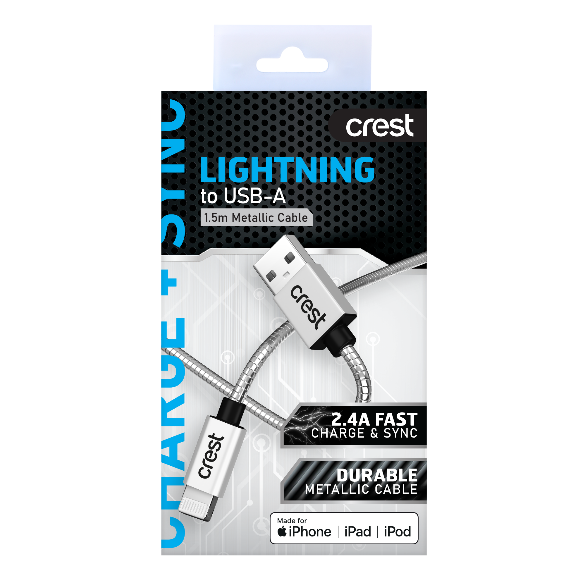 Lightning to USB-A Steel Cable 1.5M - Metallic
