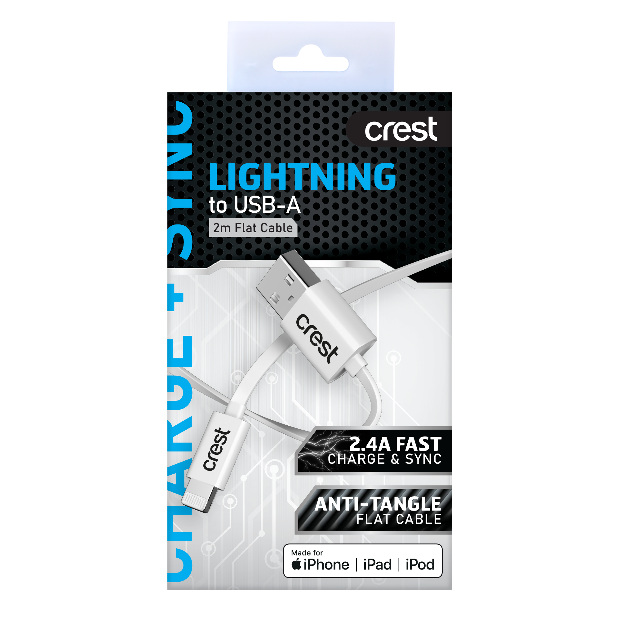 Lightning to USB-A Flat Cable 2M - White