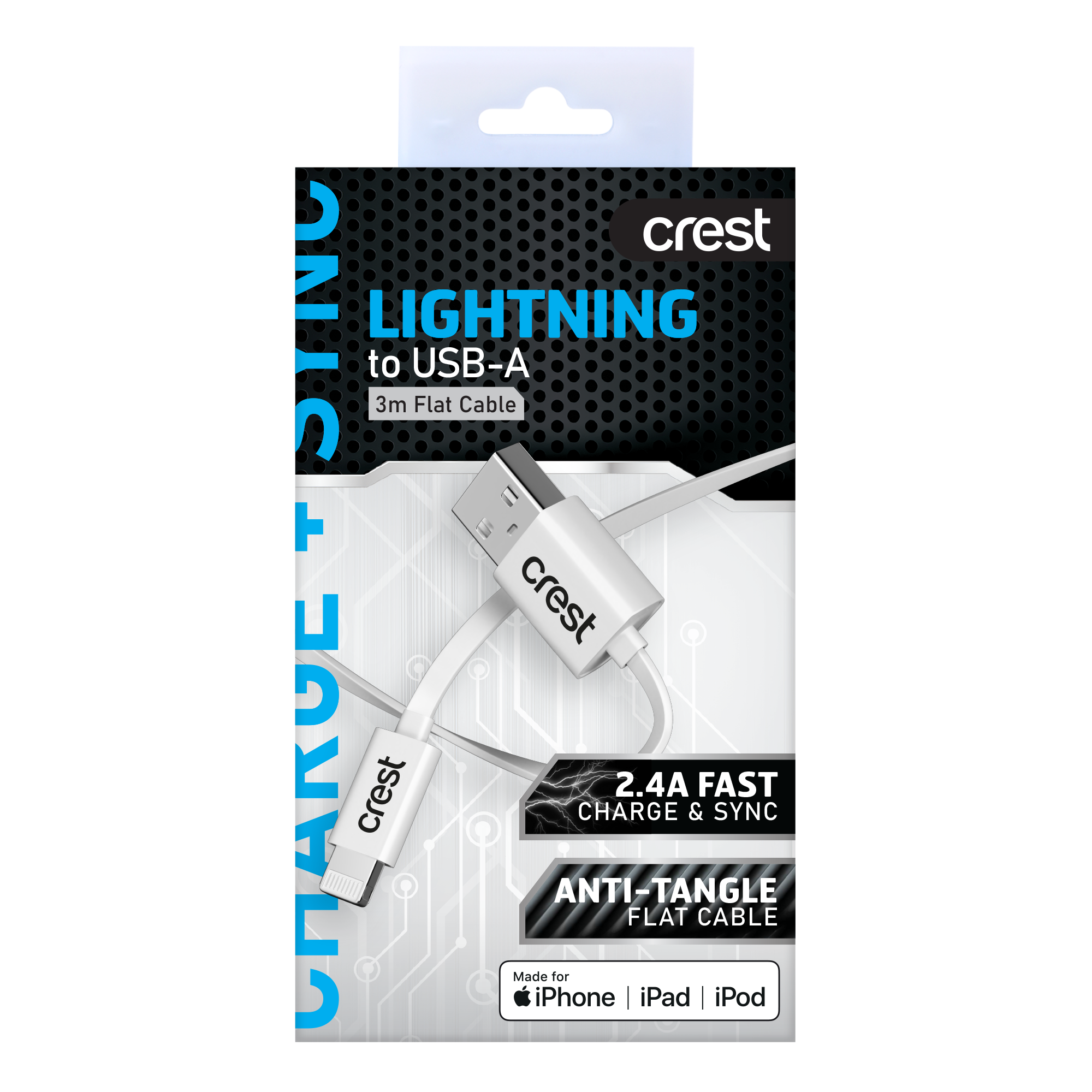 Lightning to USB-A Flat Cable 3M - White