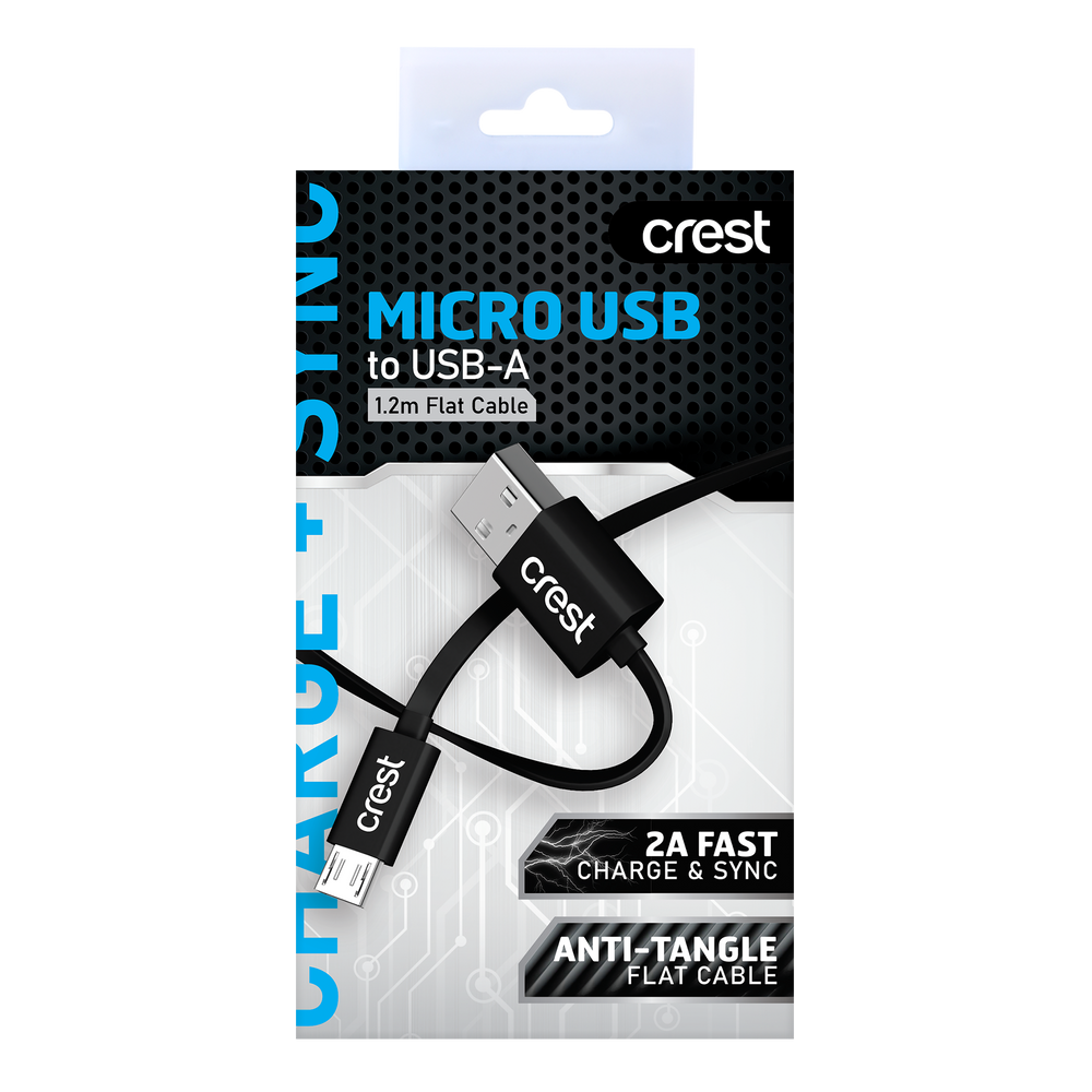 Micro USB to USB-A Flat Cable 1.2M - Black