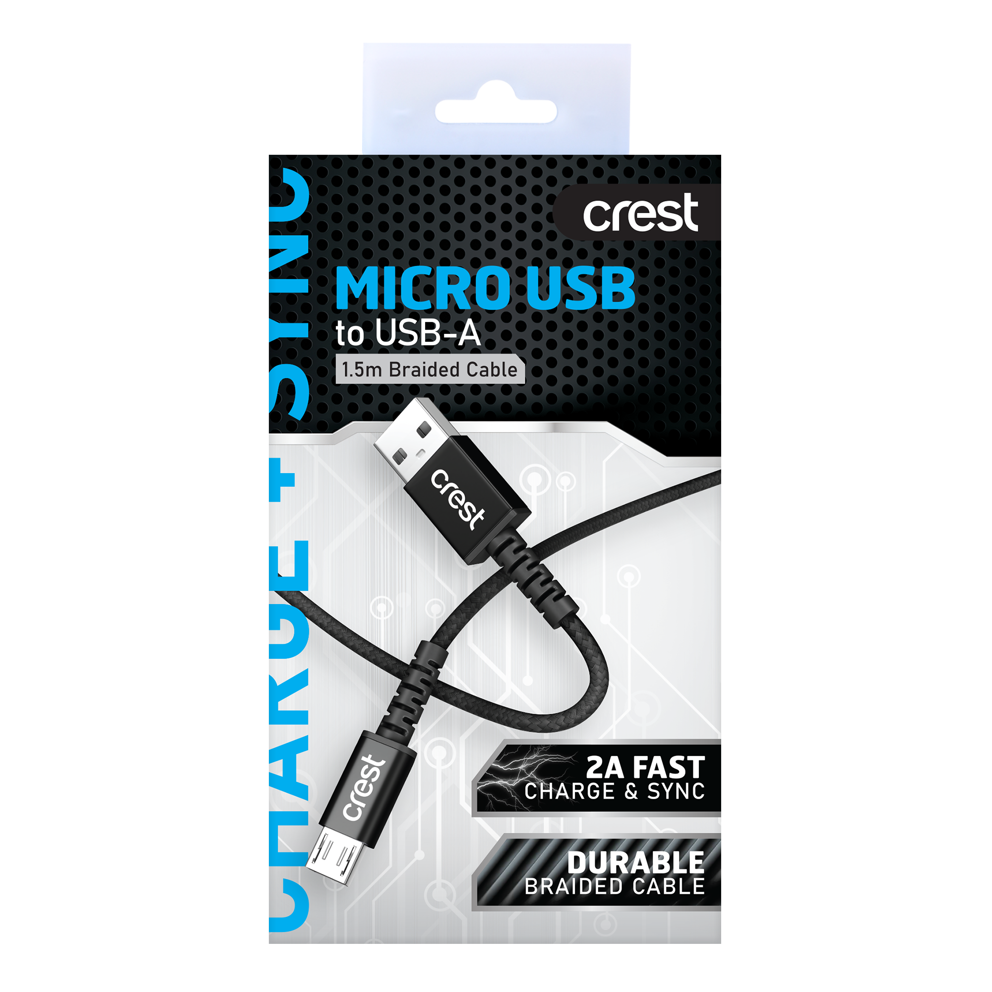 Micro USB to USB-A Braided Cable 1.5M - Black