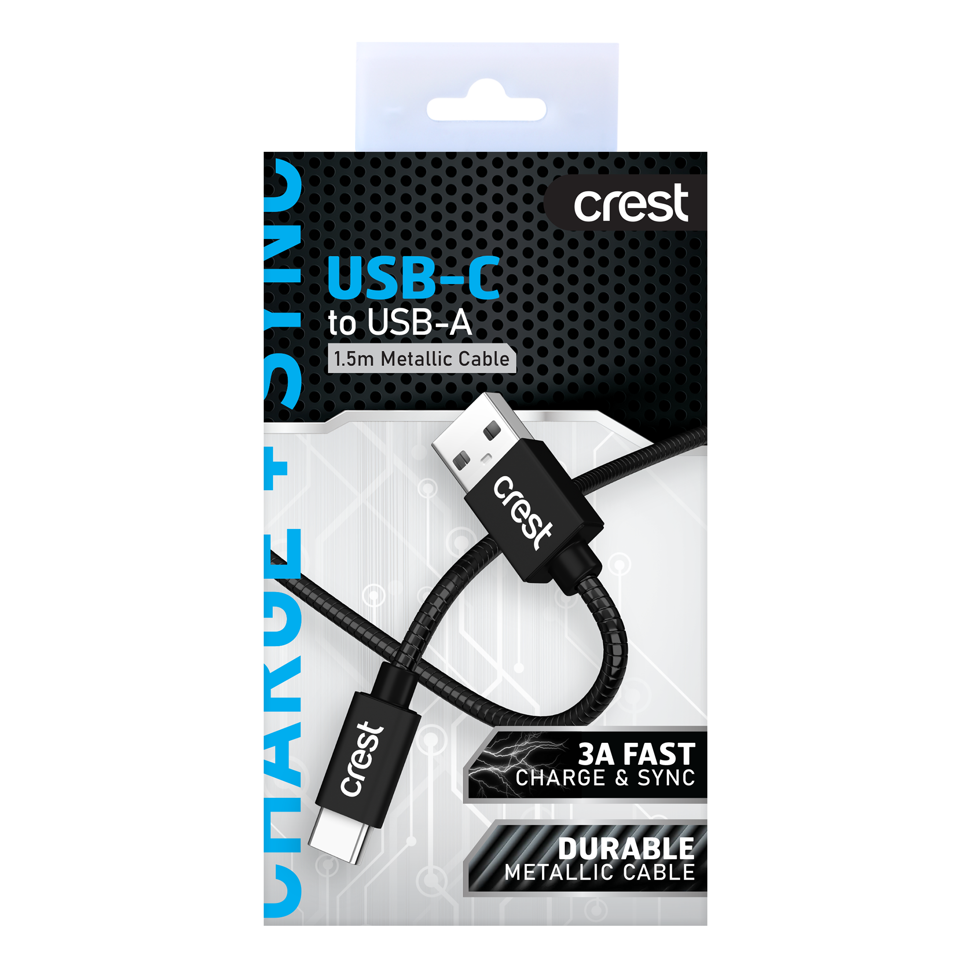 USB-C to USB-A Steel Cable 1.5M - Black