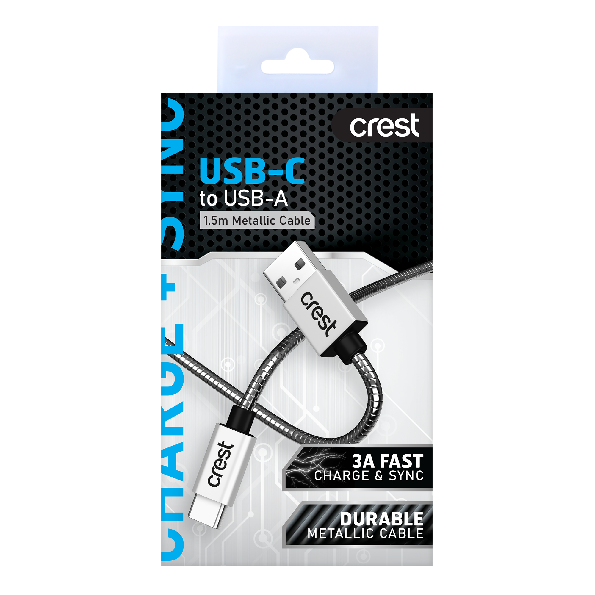 USB-C to USB-A Steel Cable 1.5M - Grey