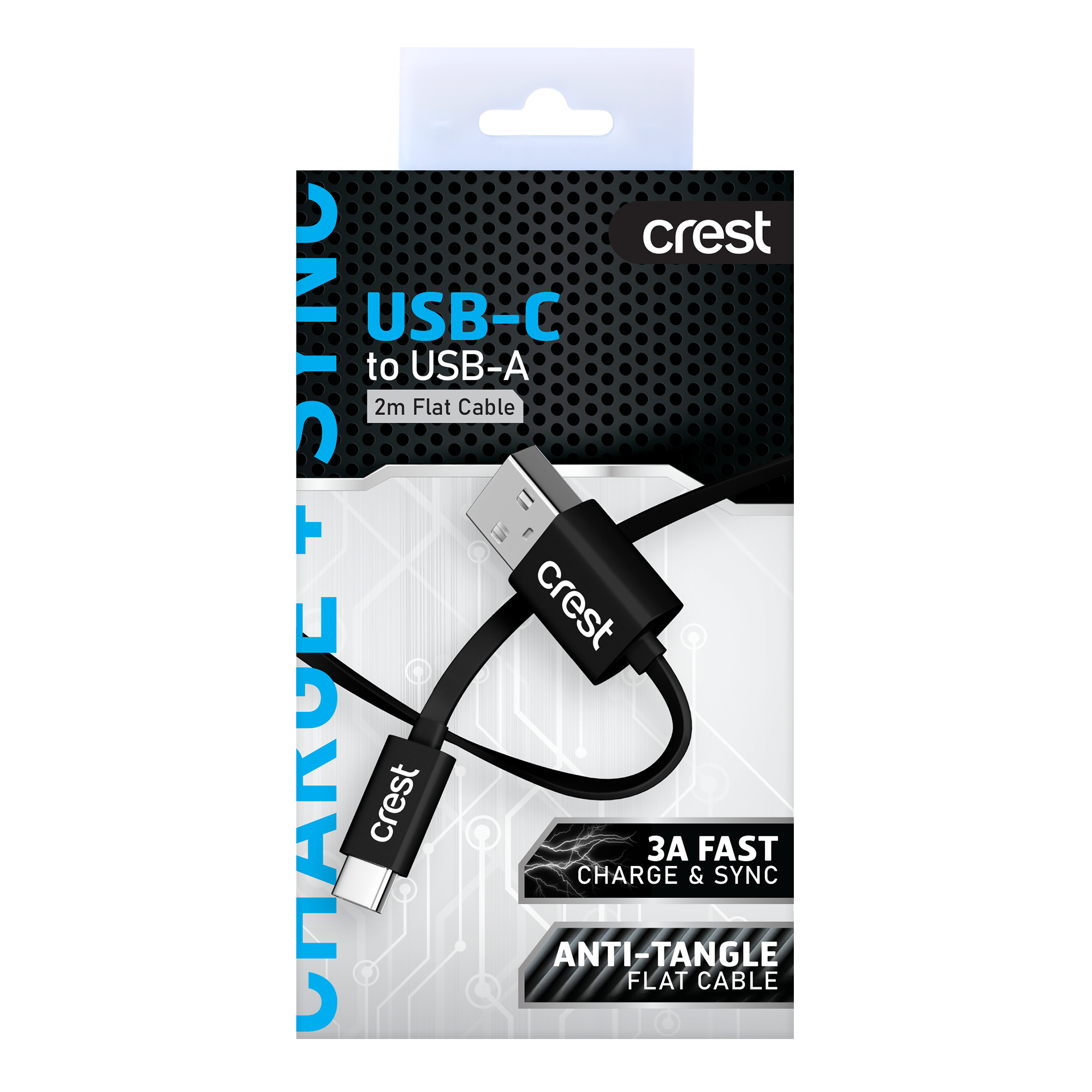 USB-C to USB-A Flat Cable 2M - Black