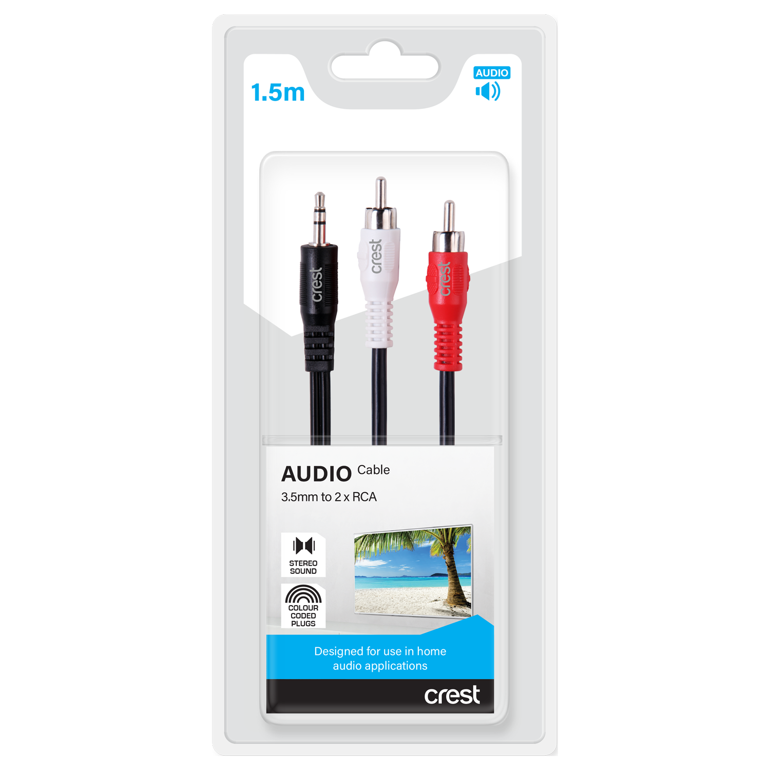 Stereo Audio Cable 3.5mm Plug To 2 x RCA Plugs 1.5M