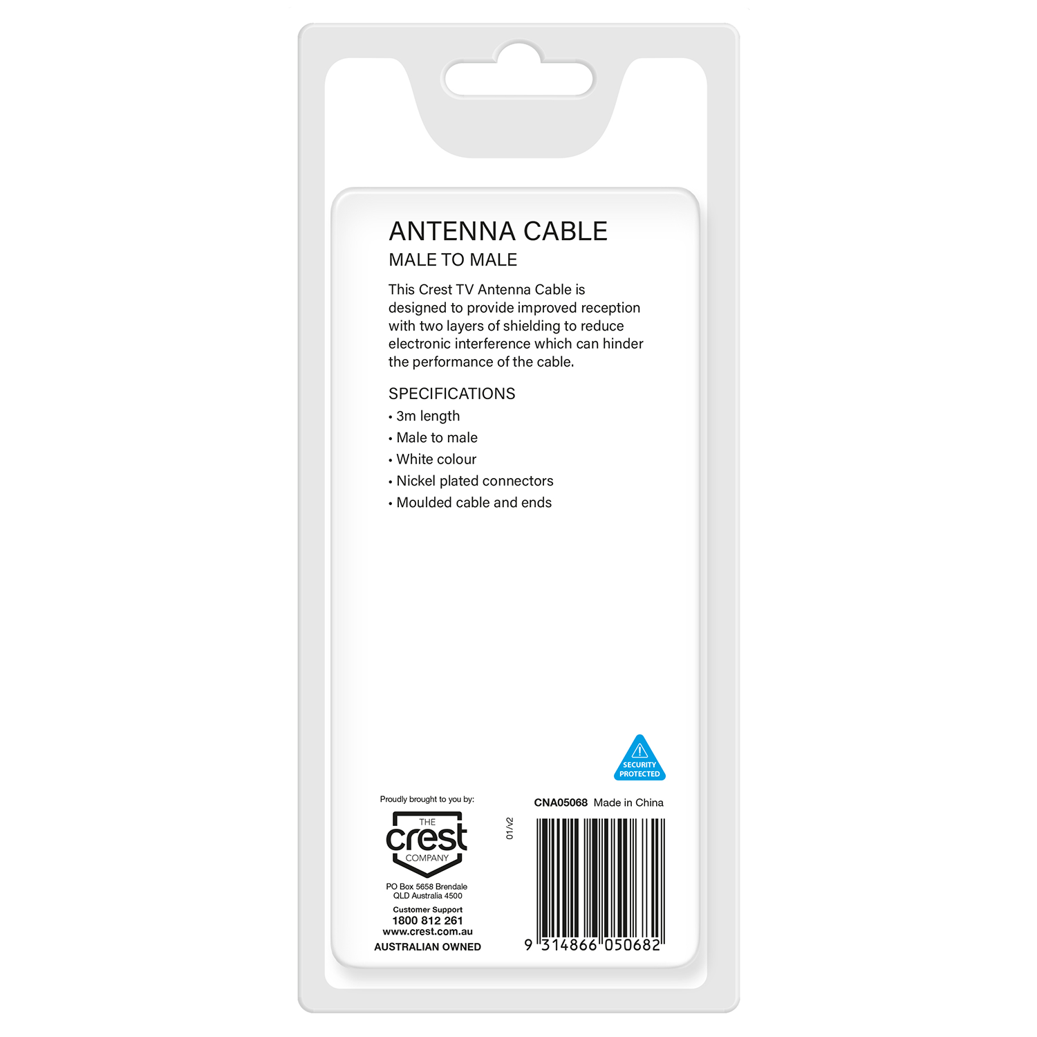 TV Antenna Cable Dual Shield Male To Male 3M White