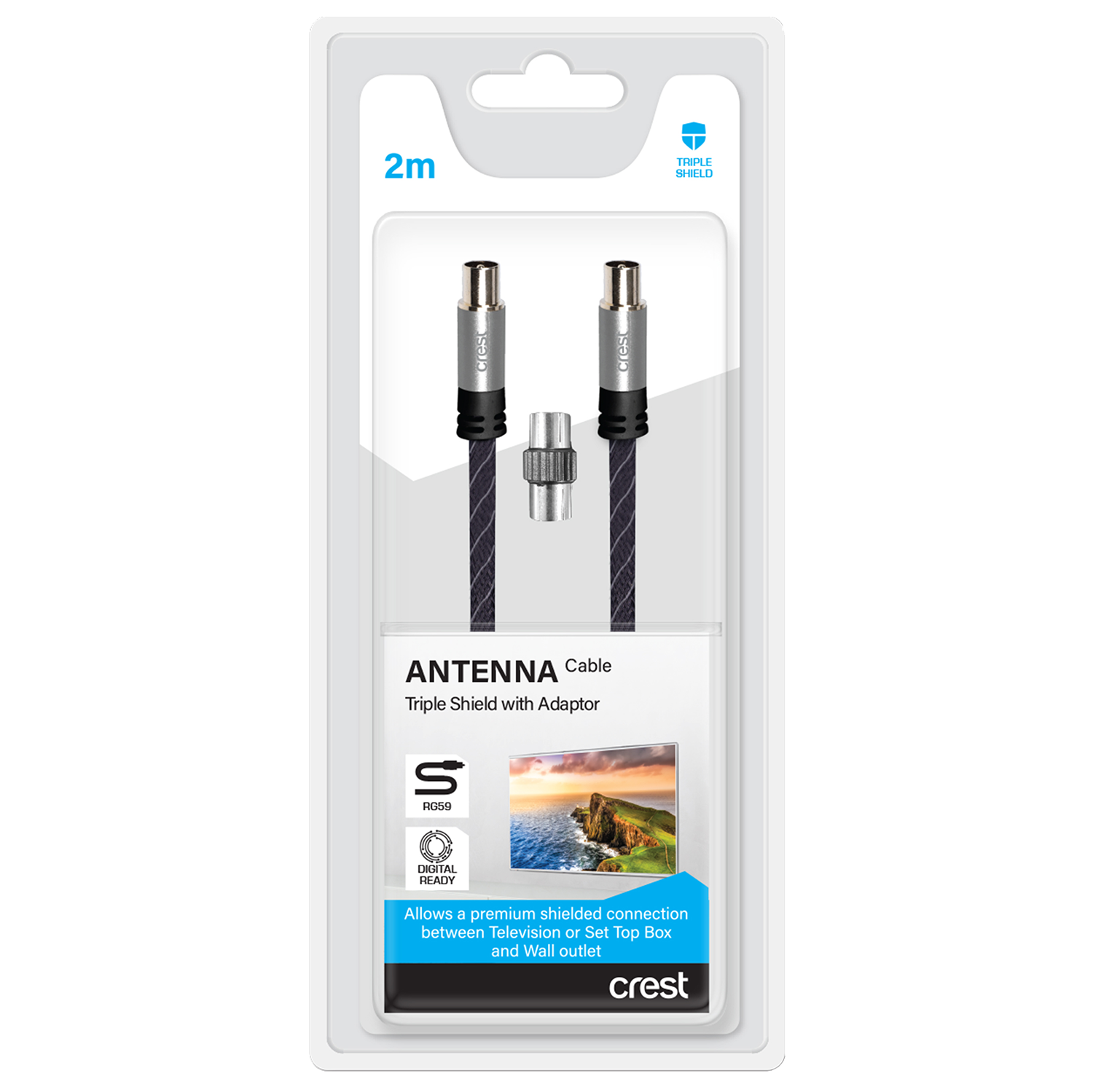 Triple Shield TV Antenna Cable 2M With Adaptor