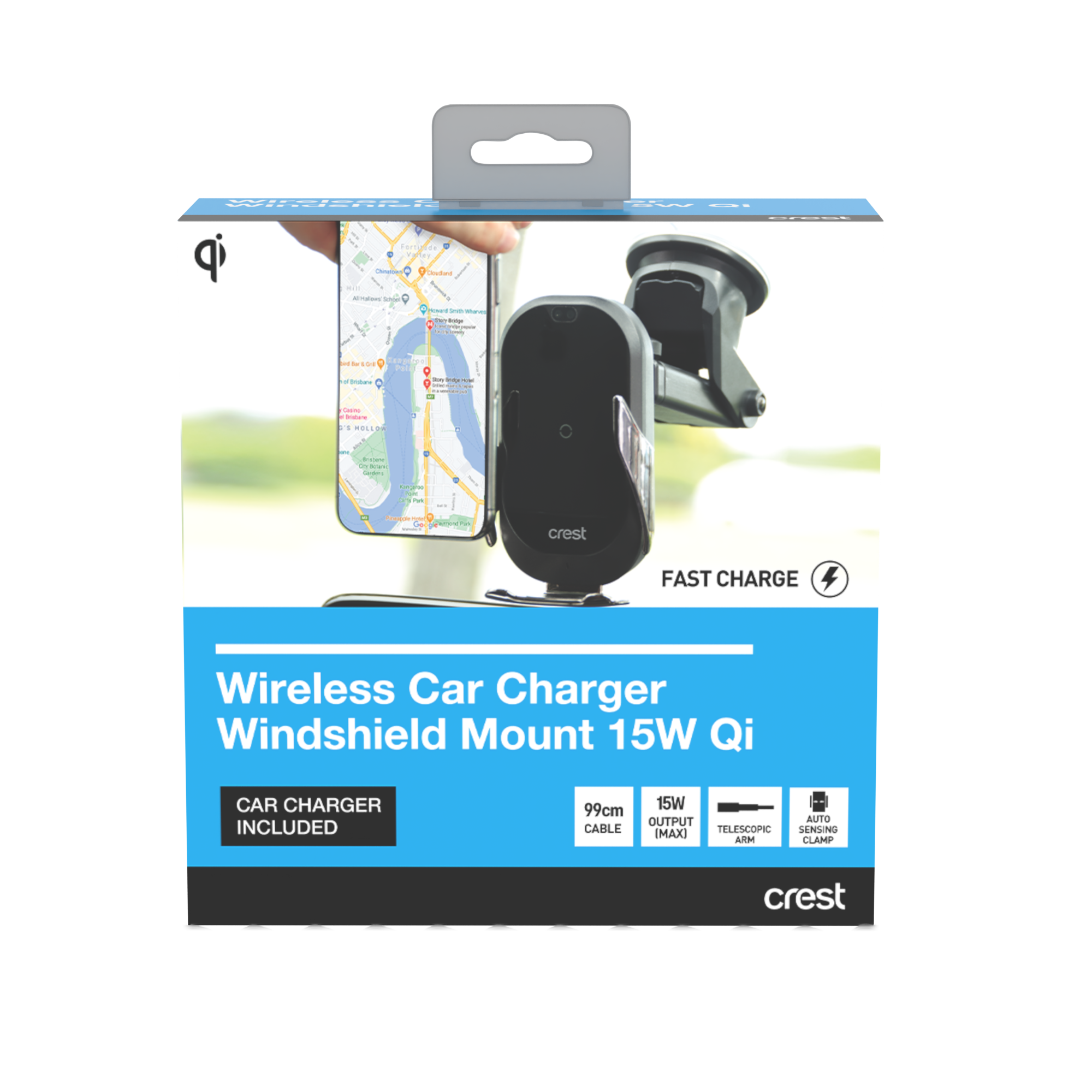 Wireless 15W Phone Charger - Windshield Mount