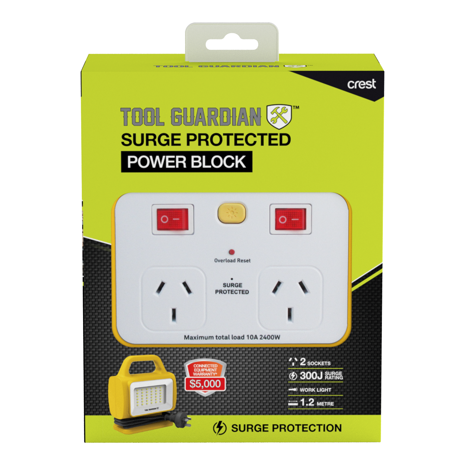 Tool Guardian 2 Way Power Block with Light - Yellow