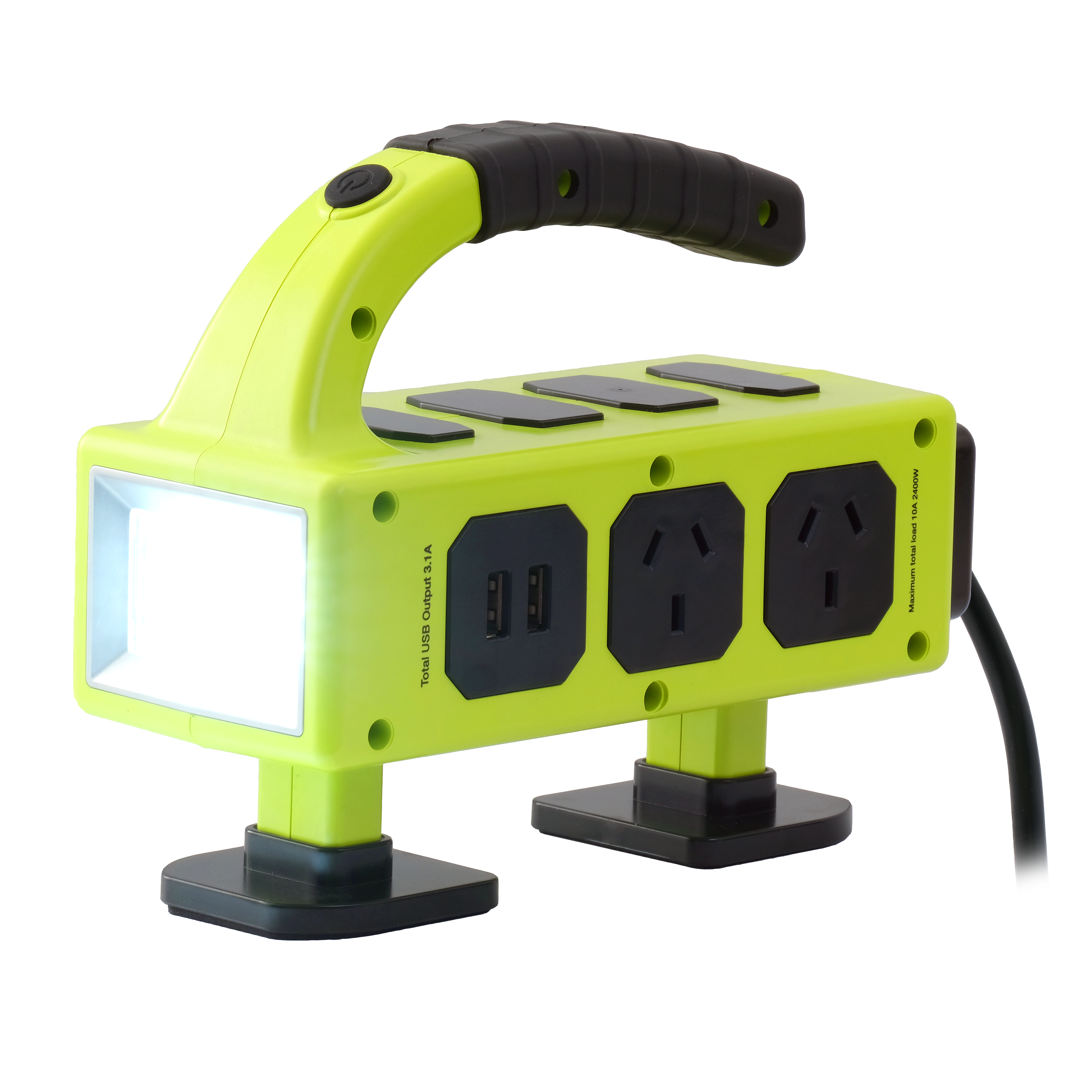 Tool Guardian 5 Socket Power Board with Worklight and USB Charging - Green