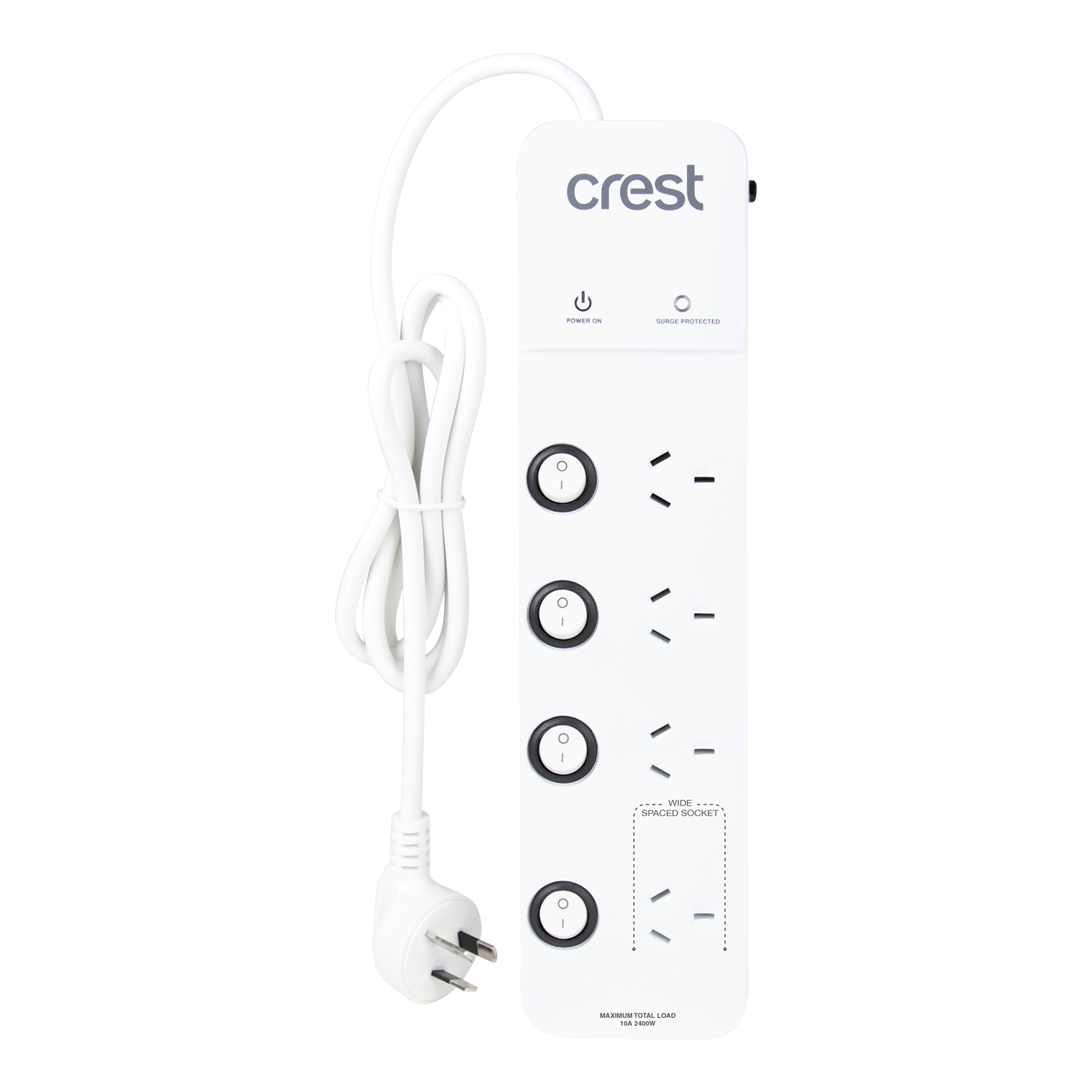 Power Board 4 Sockets with 4 Switches & Surge Protection