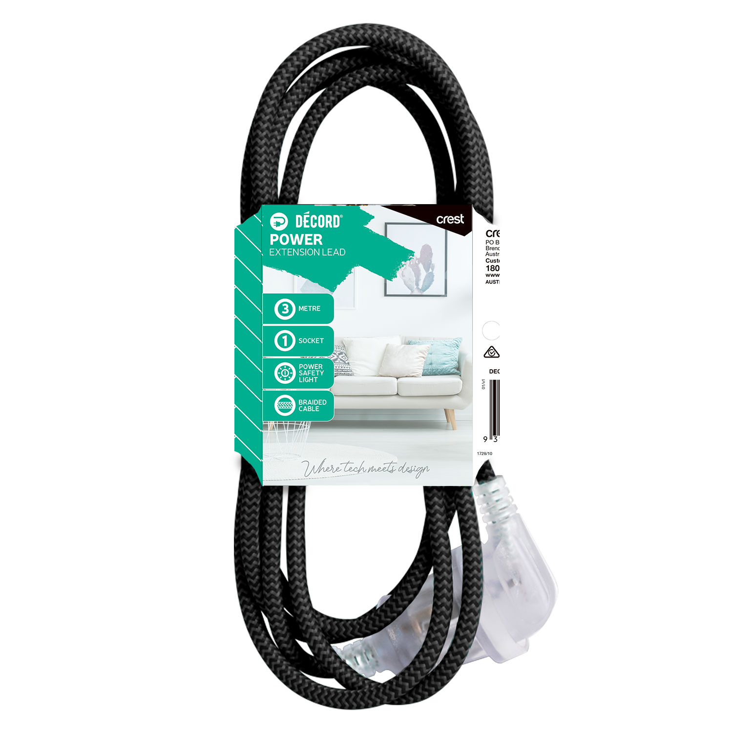 Décord Extension Lead - 3M - Black