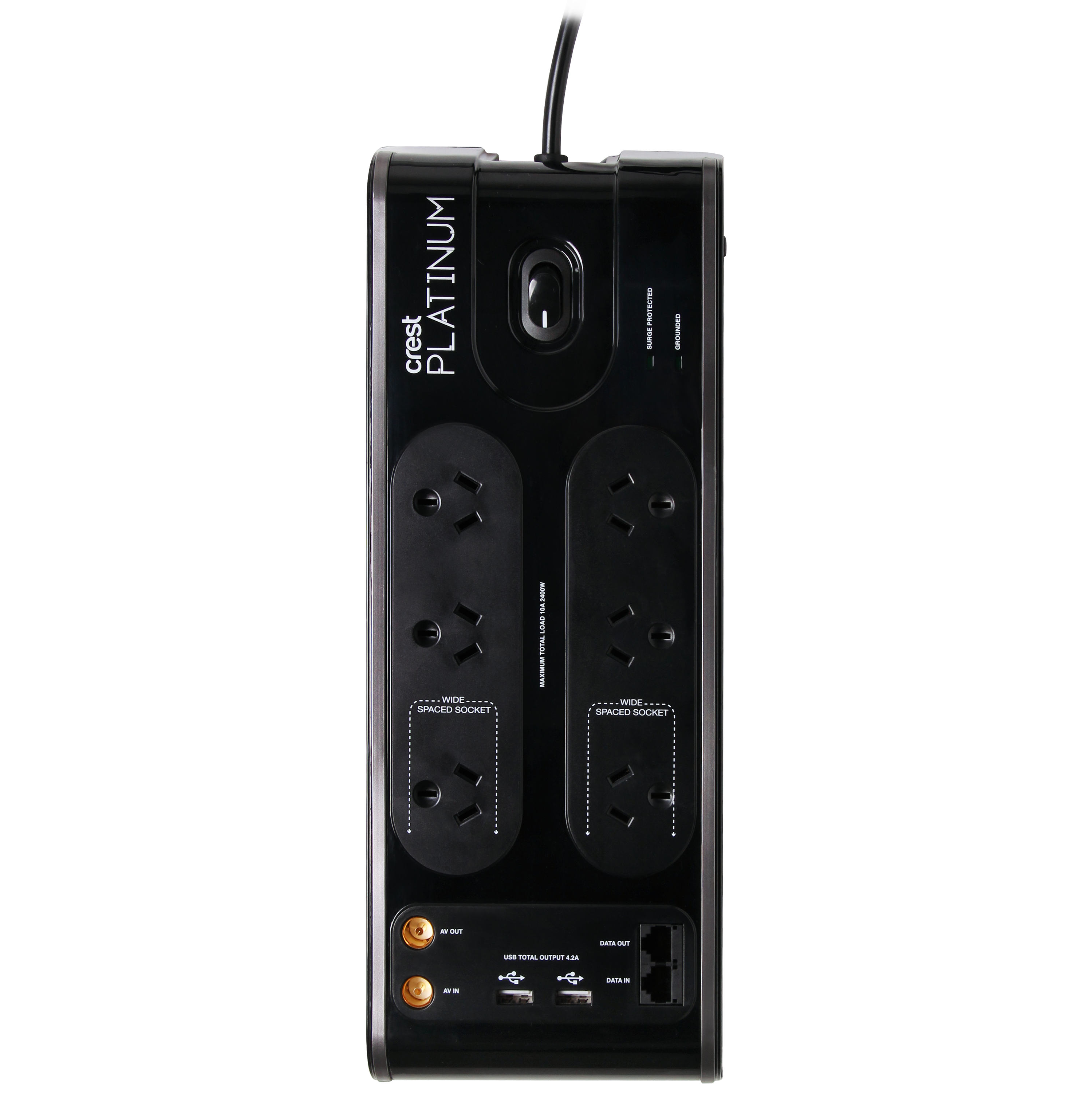 Platinum Power Board 6 Socket 2 USB Surge Coax & Data