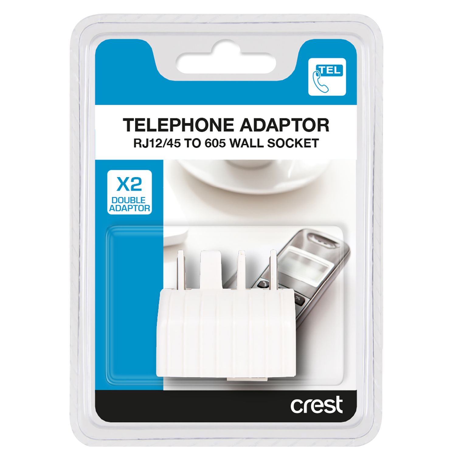 Telephone Double Adaptor RJ12/45 To 605 Wall Socket