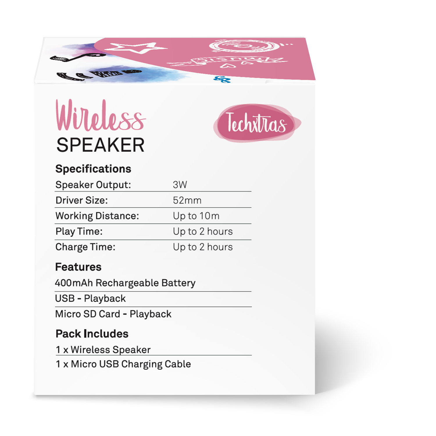 TechXtras Wireless Speaker - Pink