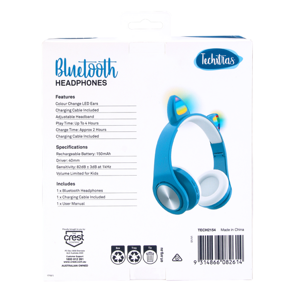 TechXtras Bluetooth Cat Ears Headphones Blue